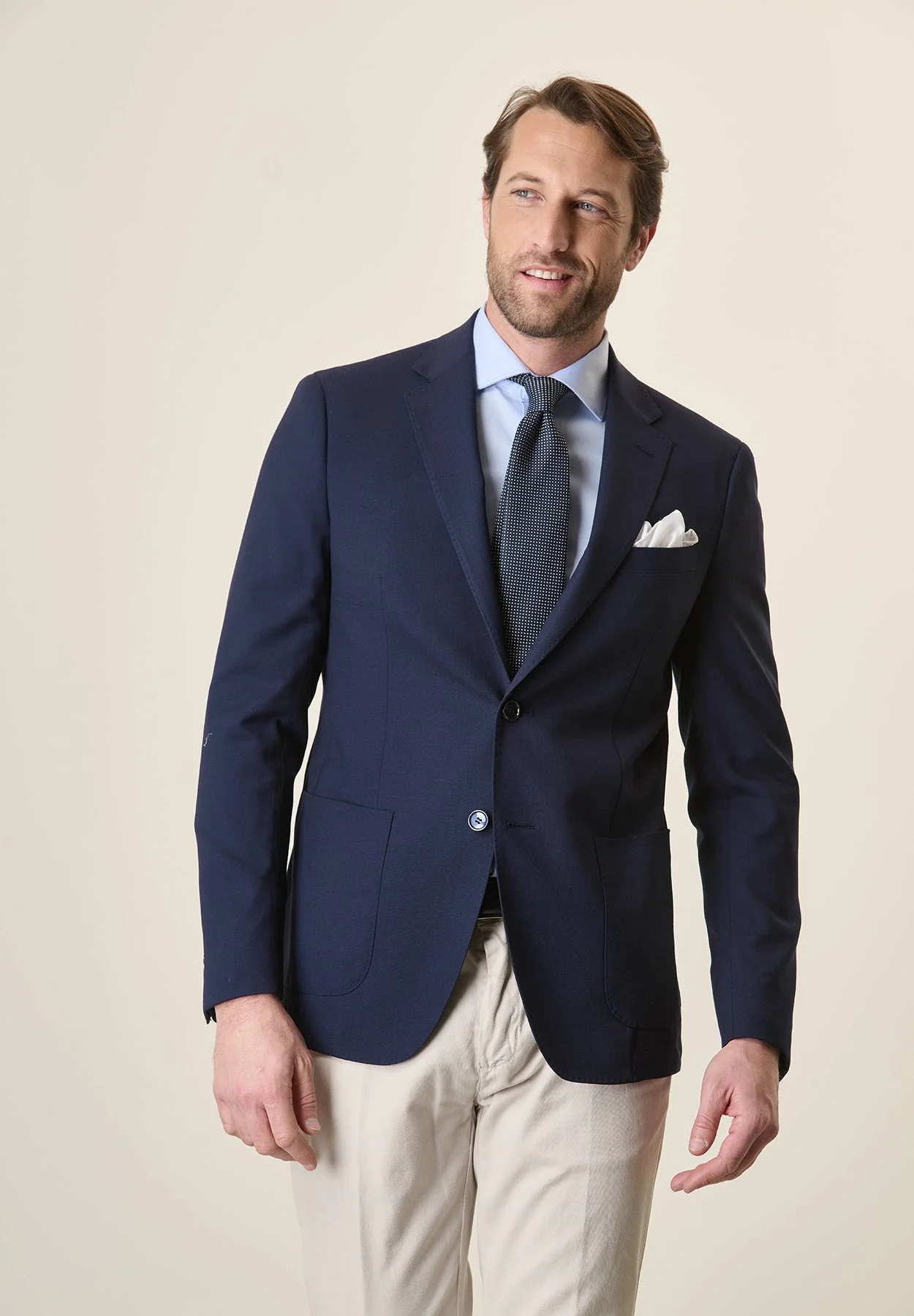 Giacca blu hopsack lana custom fit