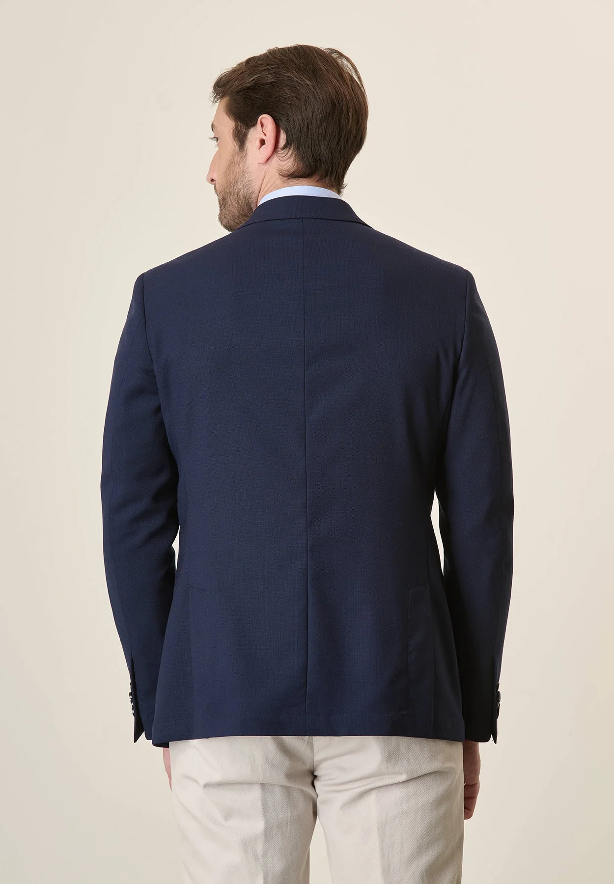 Giacca blu hopsack lana custom fit - Image 3