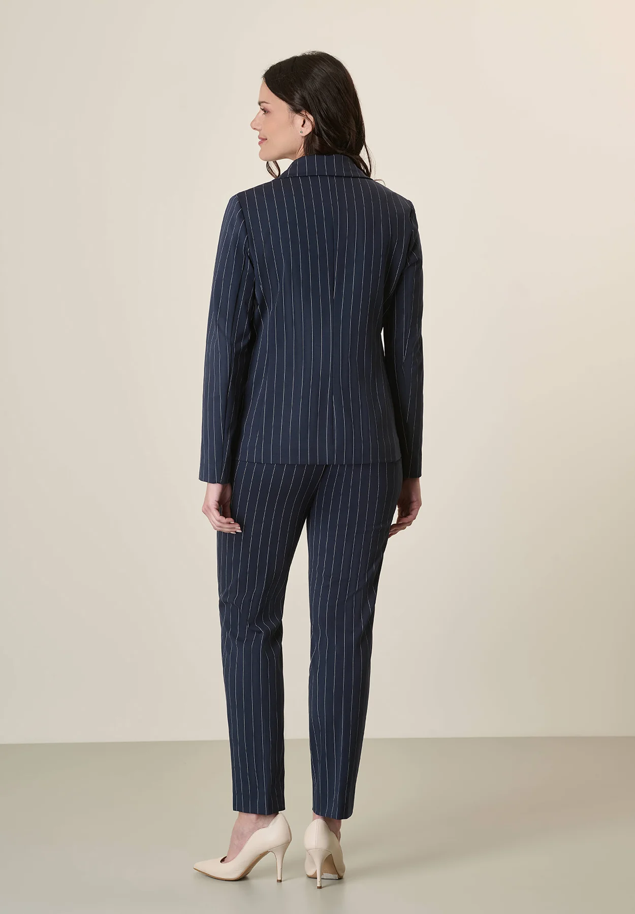 Giacca blu gessato punto milano - Image 4