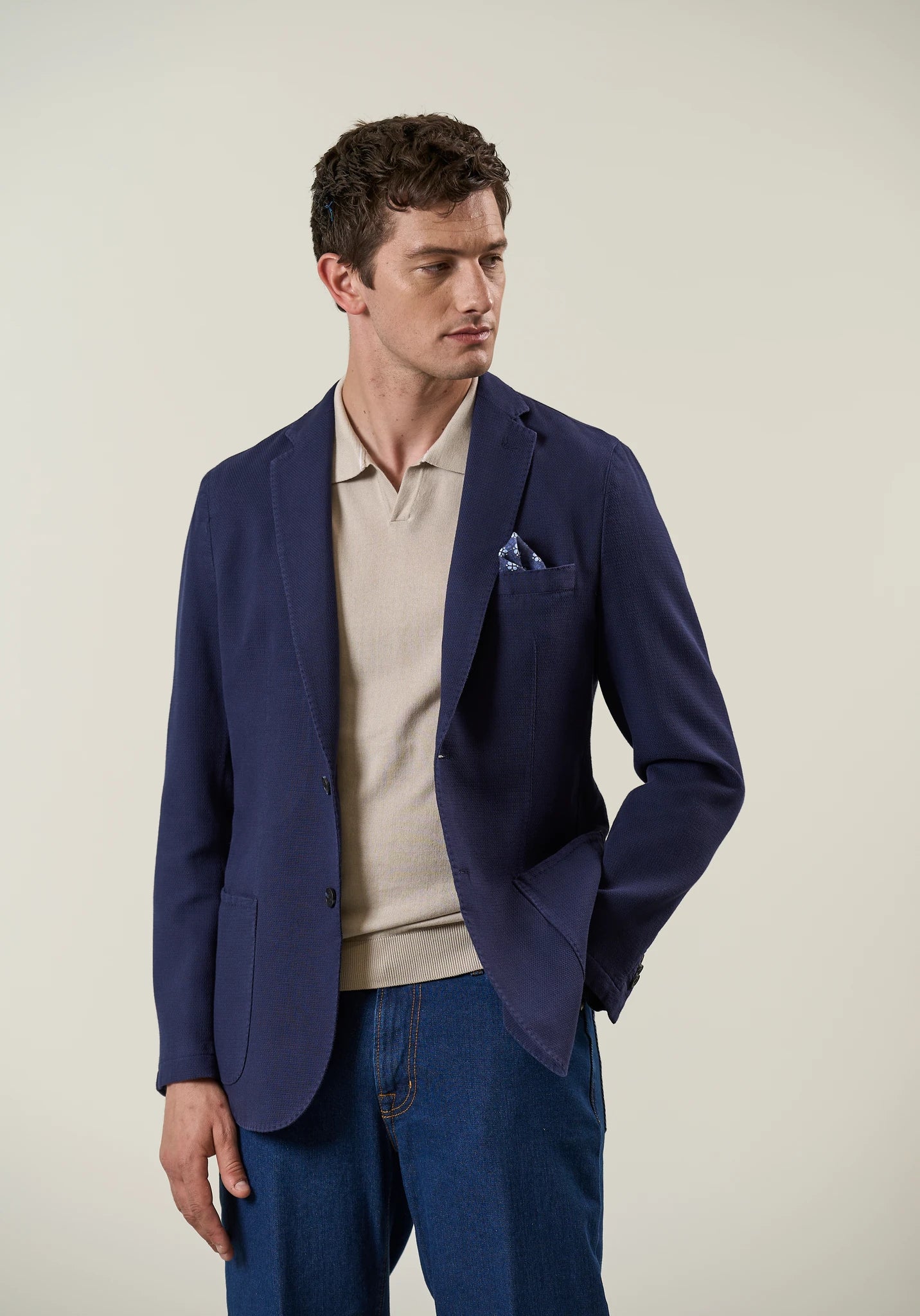 Giacca blu navy armatura cotone lino custom fit