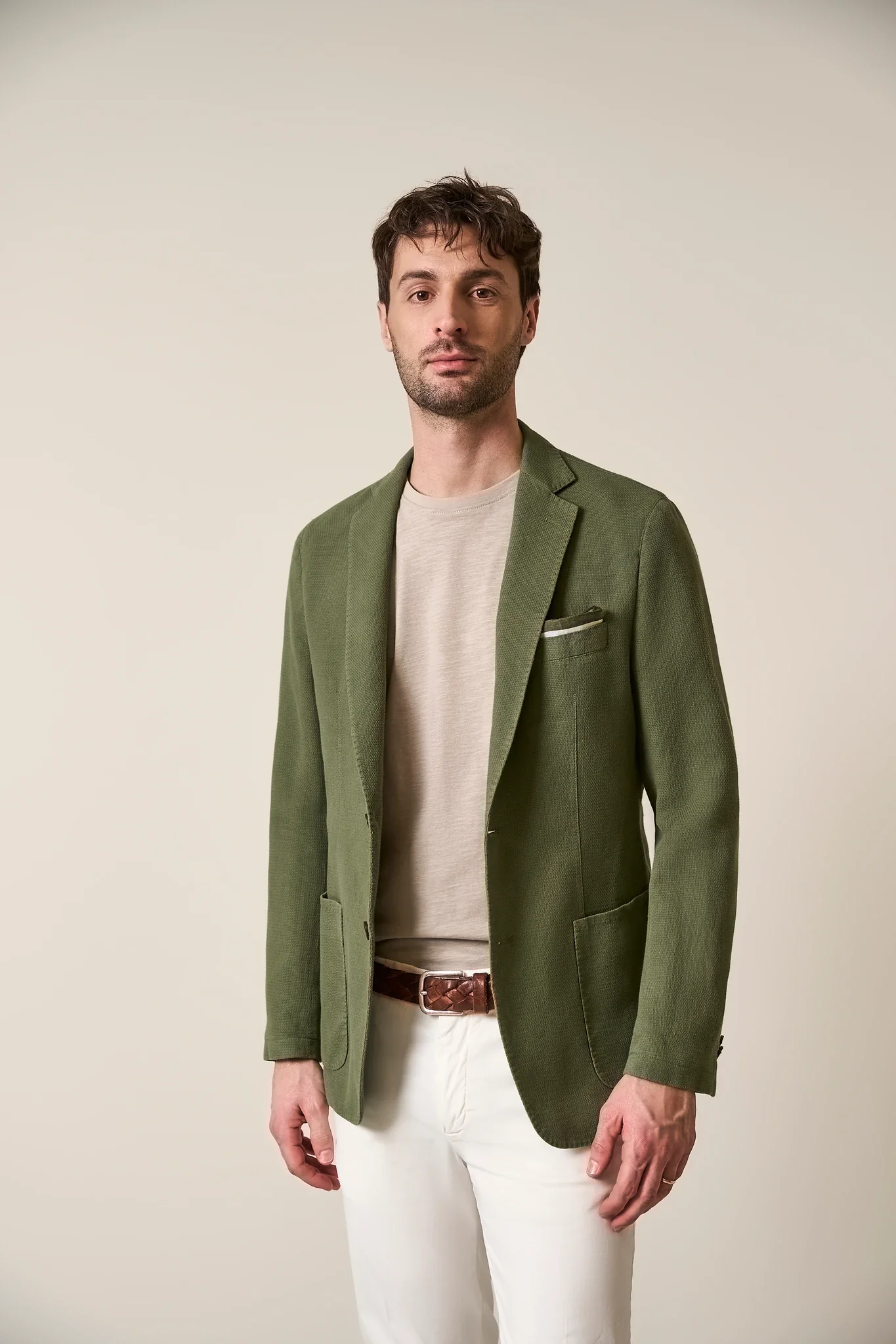 Giacca verde armatura cotone lino custom fit