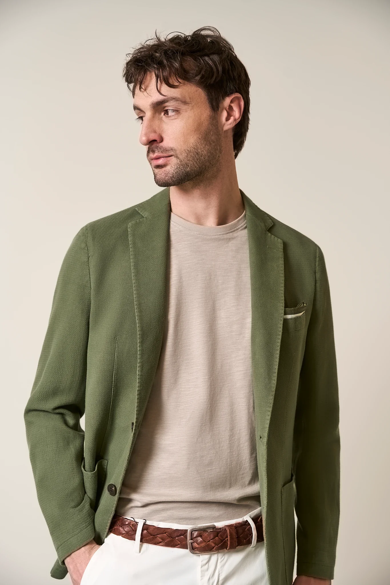 Giacca verde armatura cotone lino custom fit - Image 2