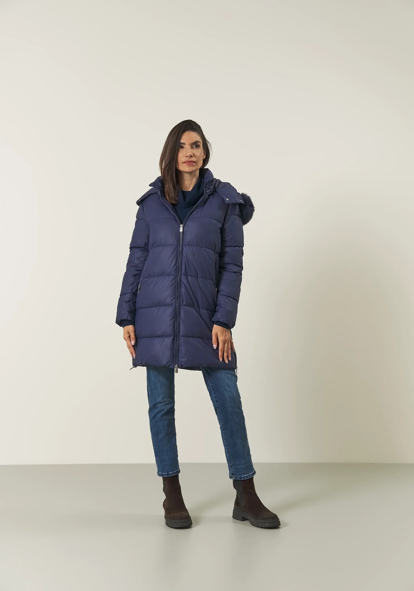 Giaccone bluette ecopelle lungo pelliccia staccabile - Image 3