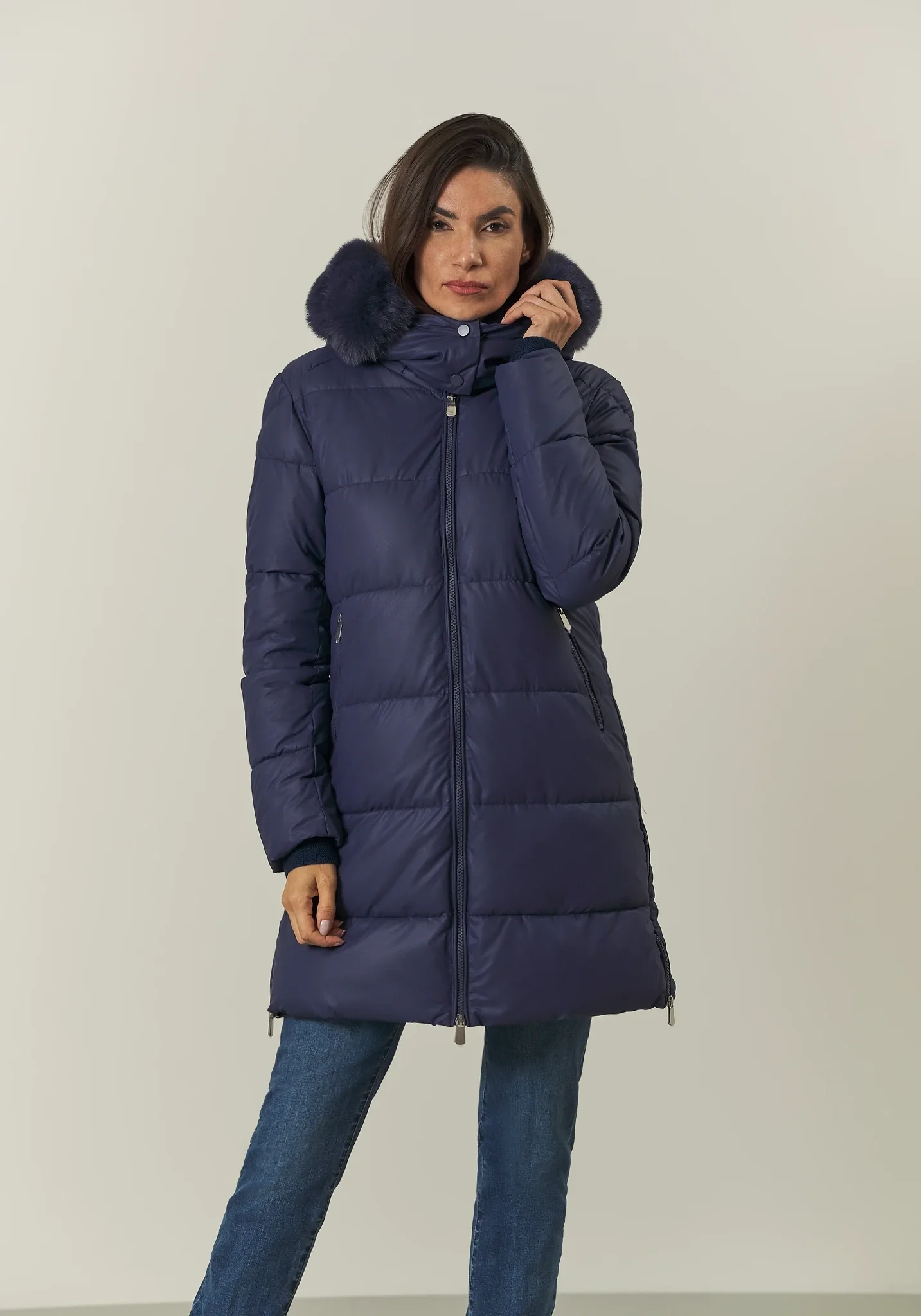 Giaccone bluette ecopelle lungo pelliccia staccabile - Image 4
