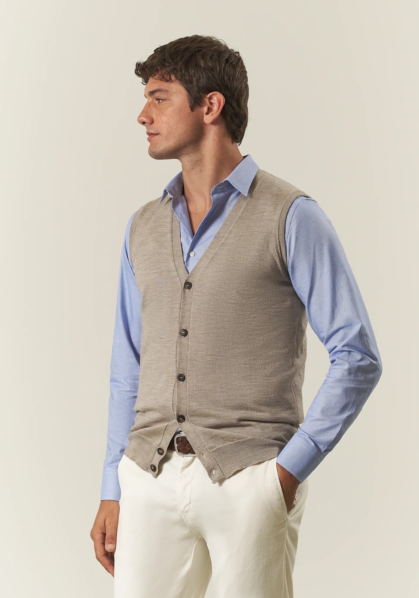Gilet con bottoni beige lana merinos Lana Gatto