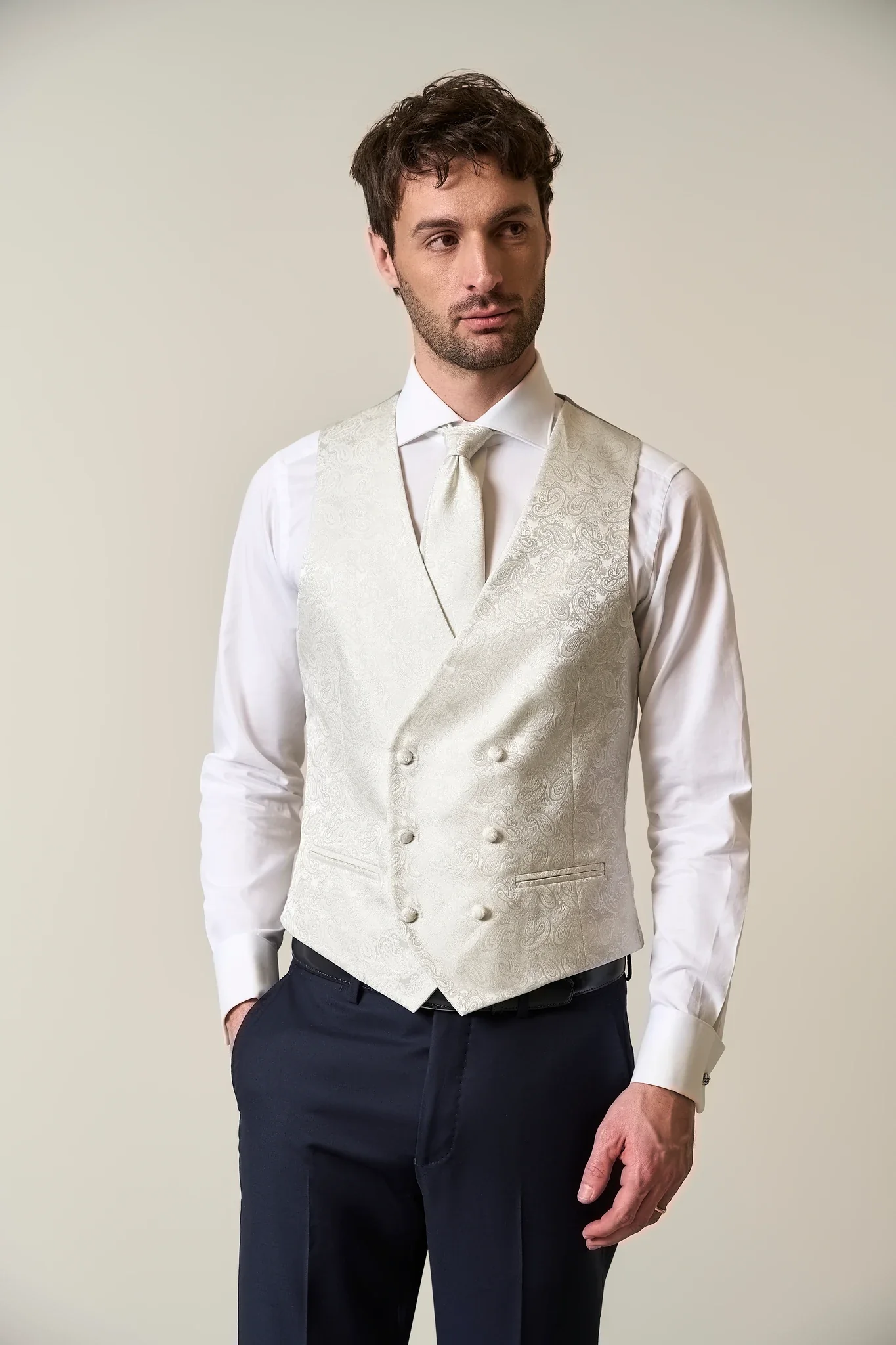 Gilet perla doppiopetto damascato