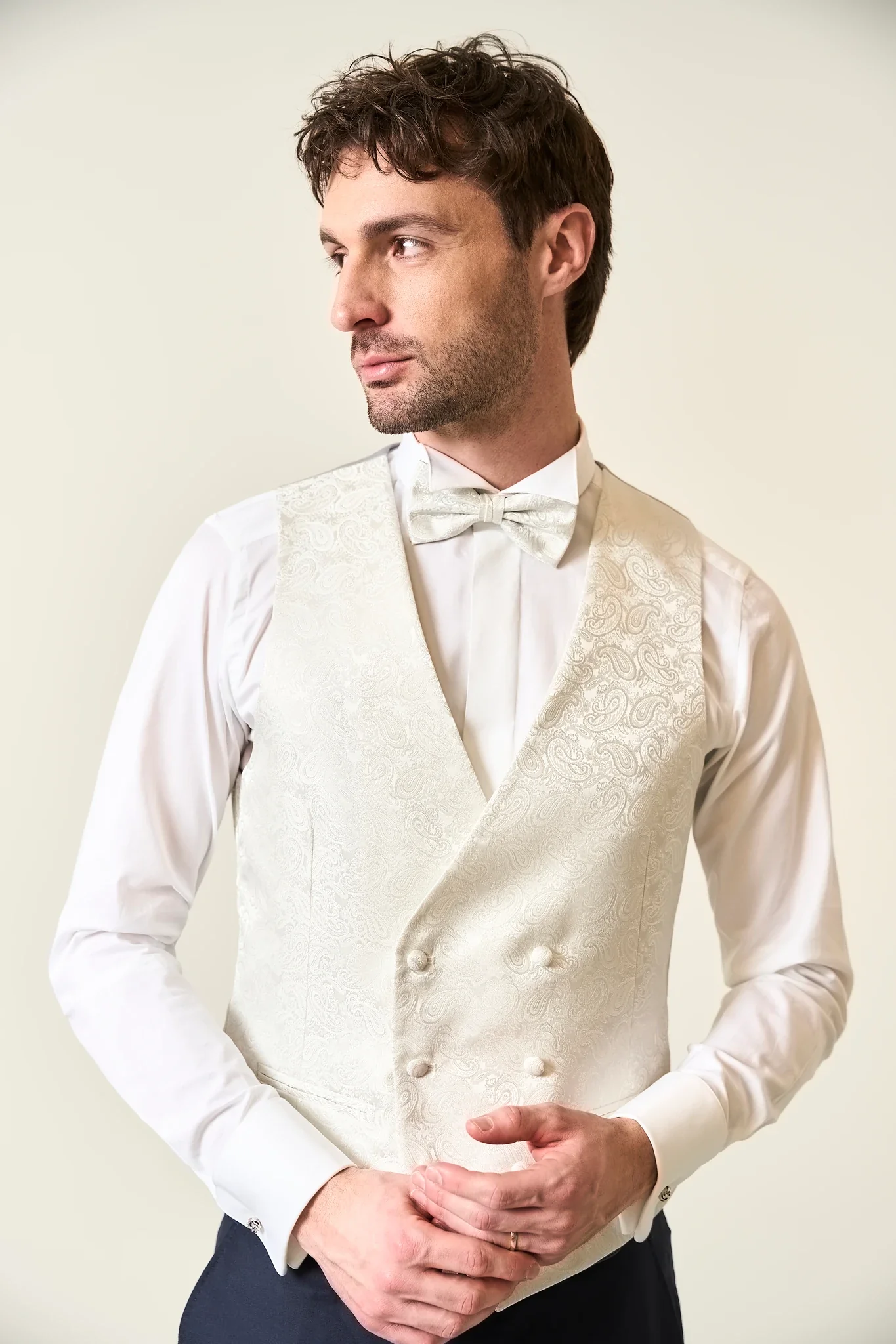 Gilet perla doppiopetto damascato - Image 4