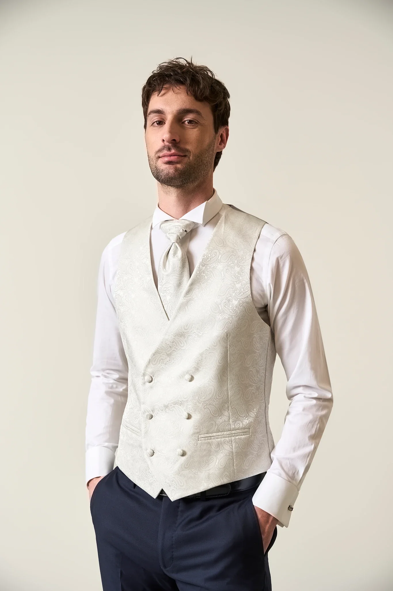 Gilet perla doppiopetto damascato - Image 5