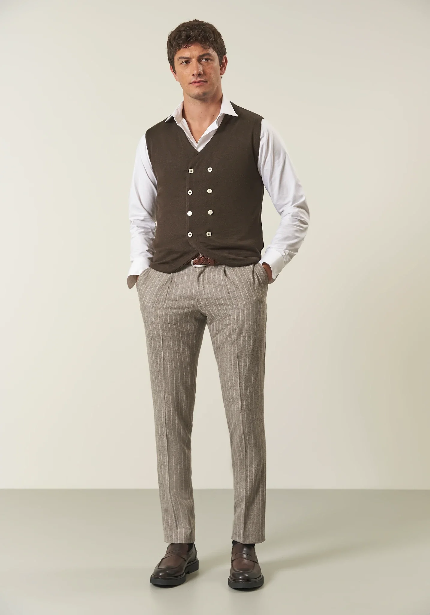 Gilet marrone doppiopetto misto lana - Image 3