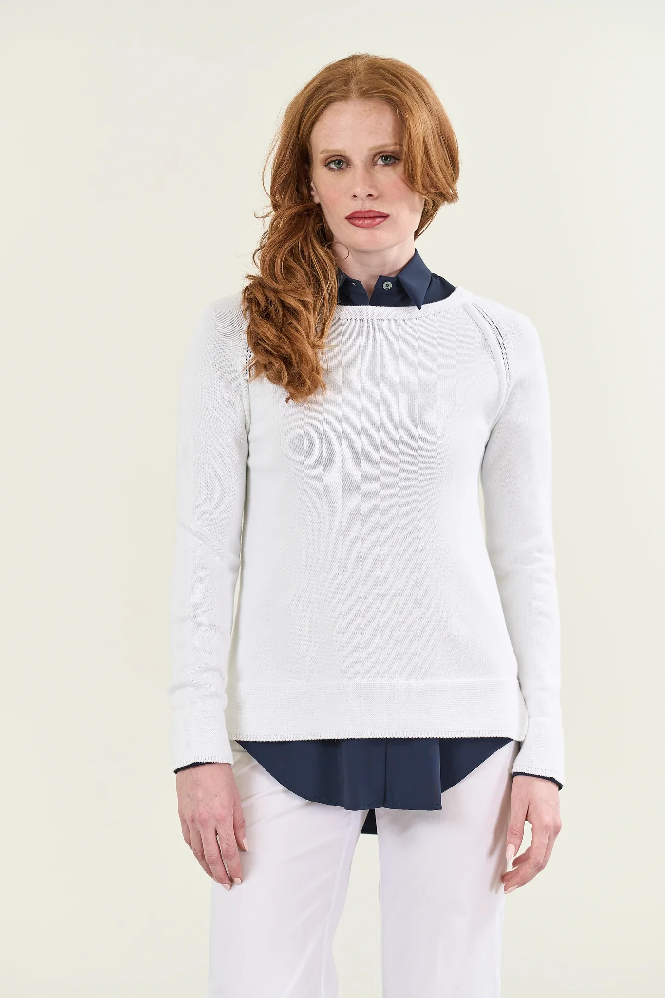 Girocollo bianca cotone manica raglan