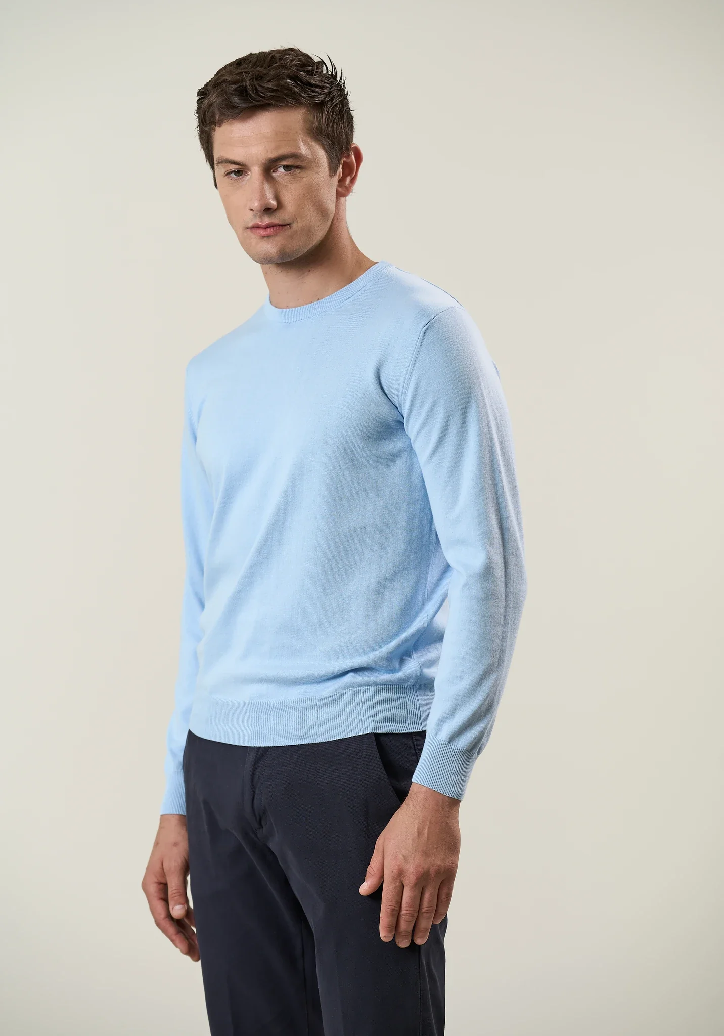 Maglia girocollo cotone azzurro