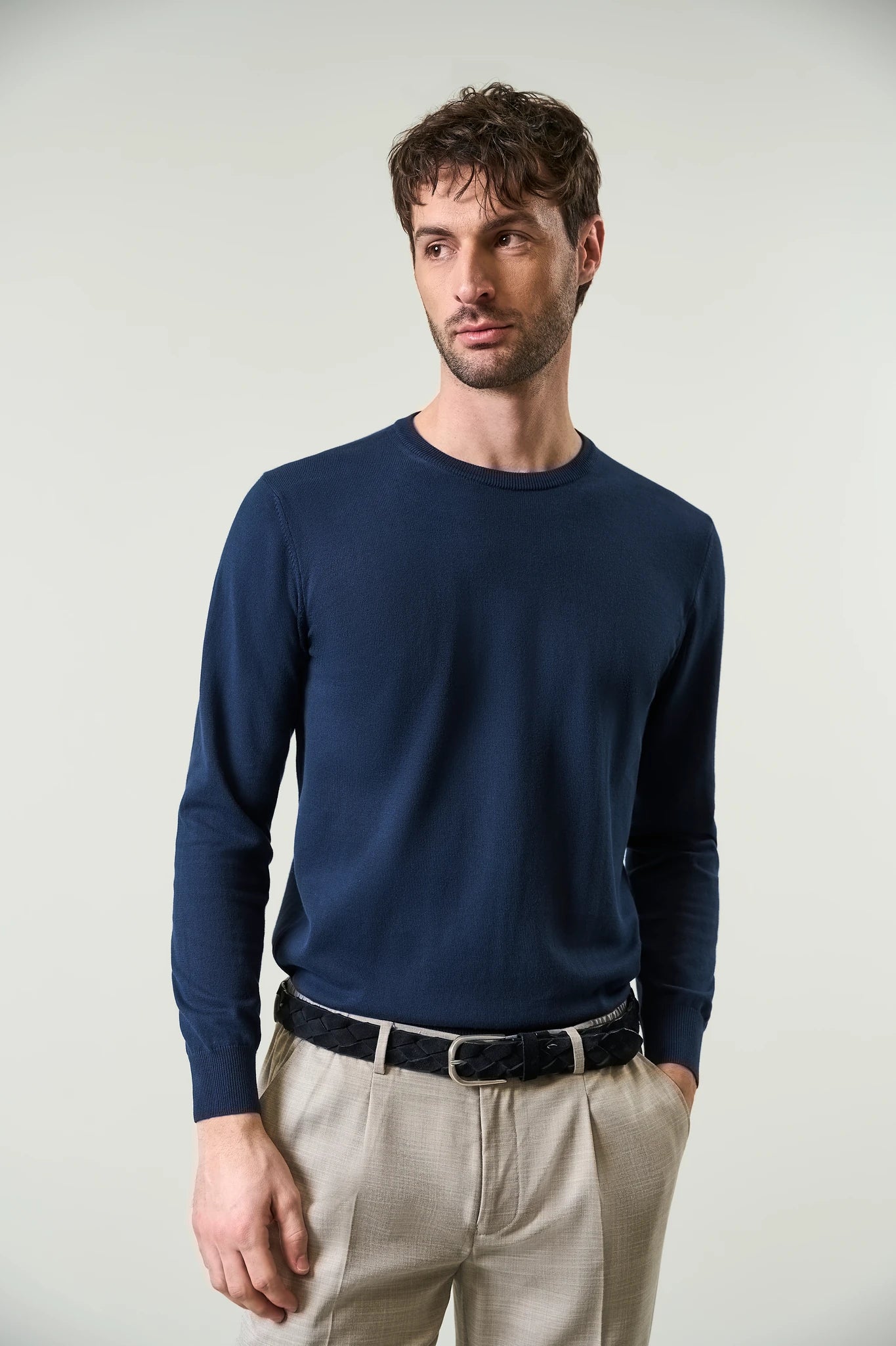 Maglia girocollo cotone blu - Image 3