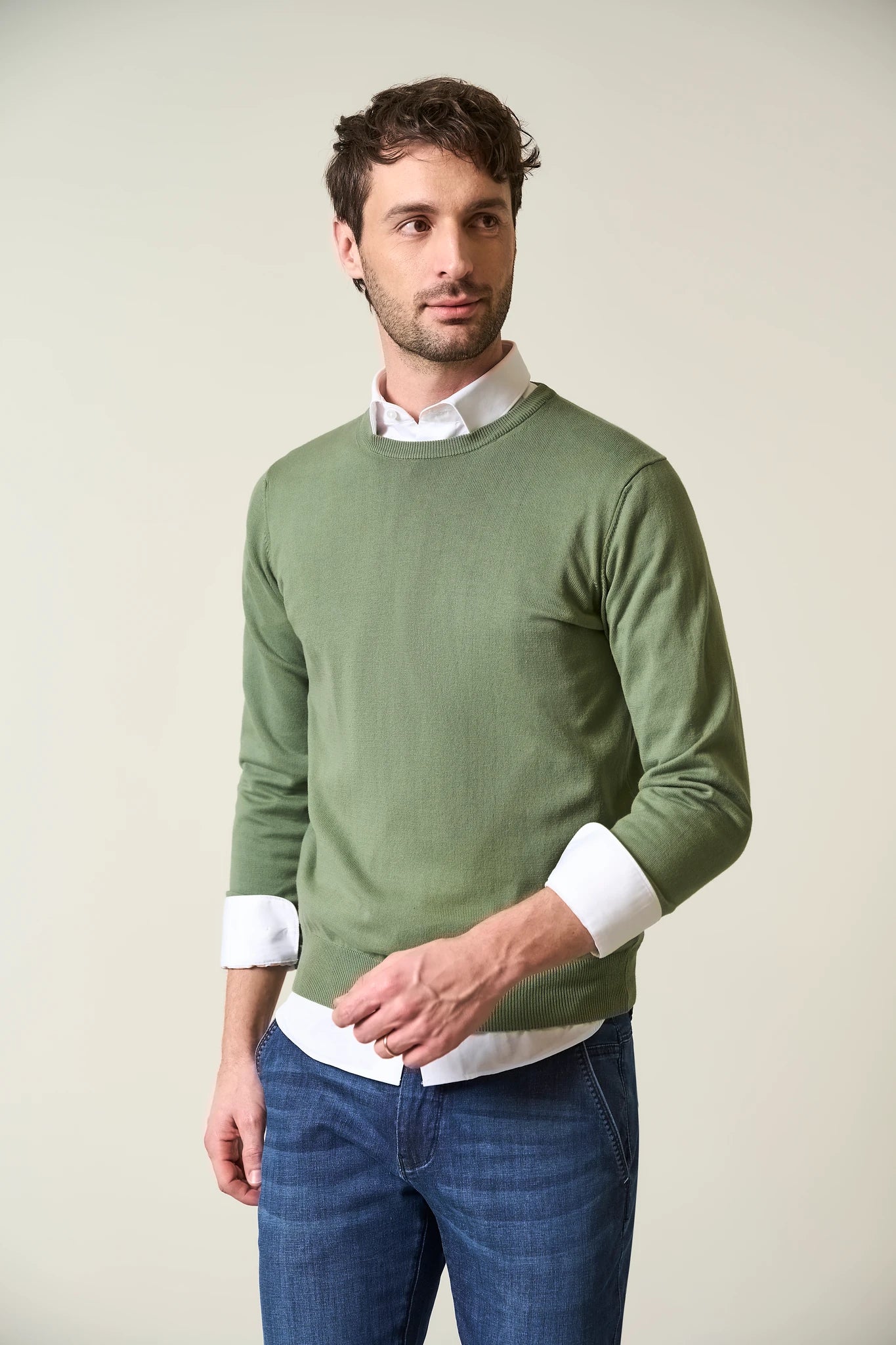 Maglia girocollo cotone verde