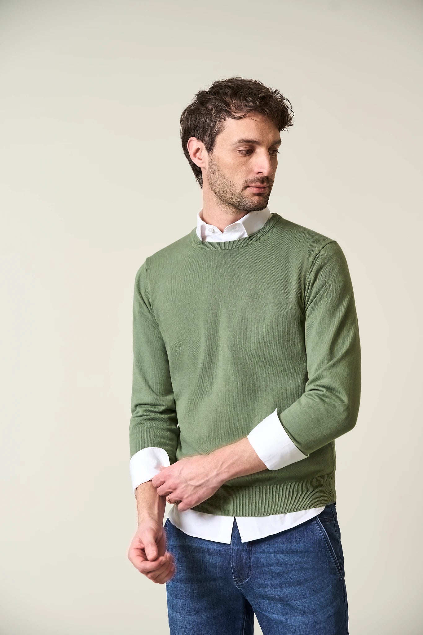Maglia girocollo cotone verde - Image 3