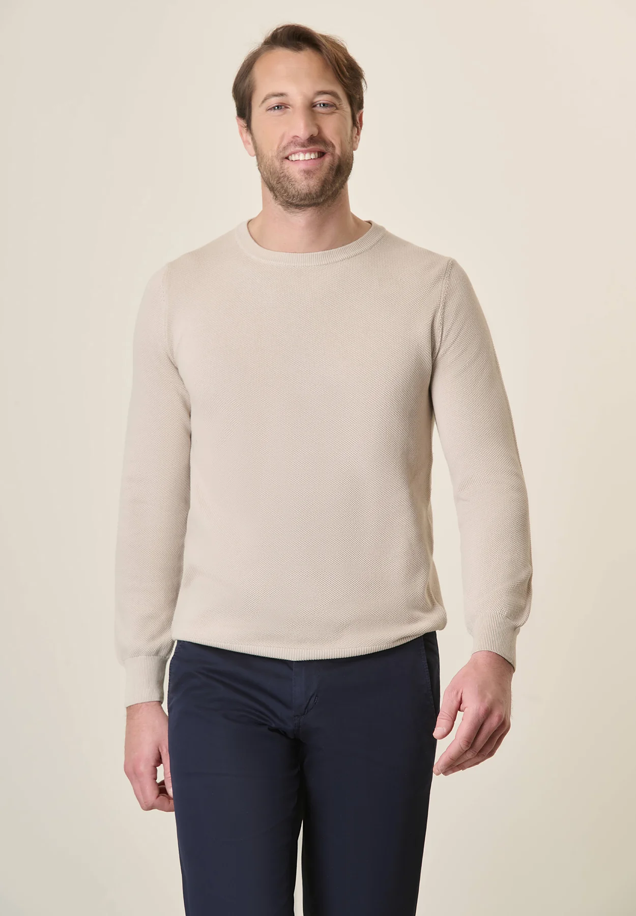 Girocollo beige grana di riso cotone