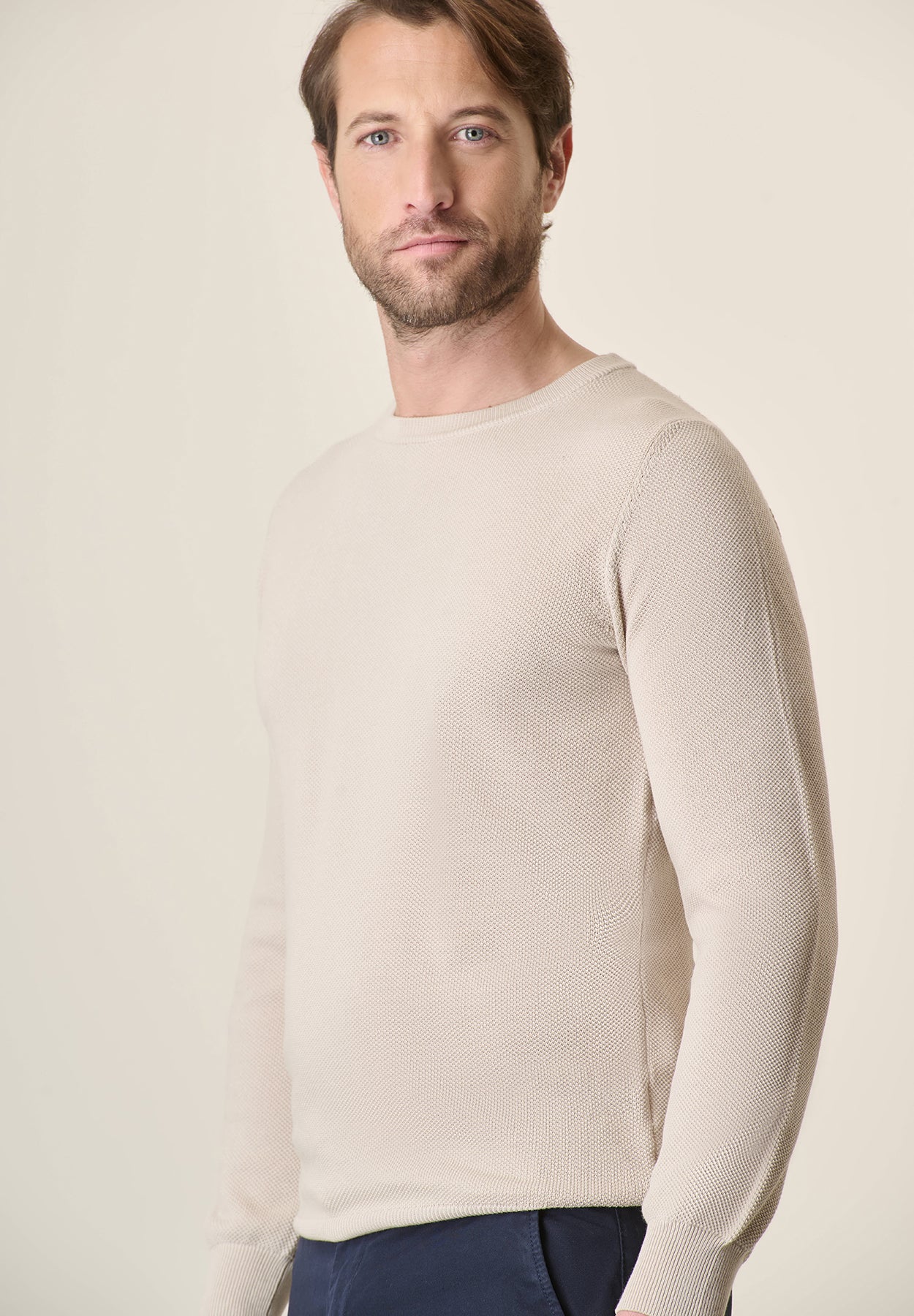 Girocollo beige grana di riso cotone - Image 2