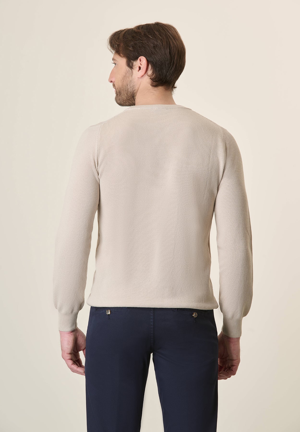 Girocollo beige grana di riso cotone - Image 3