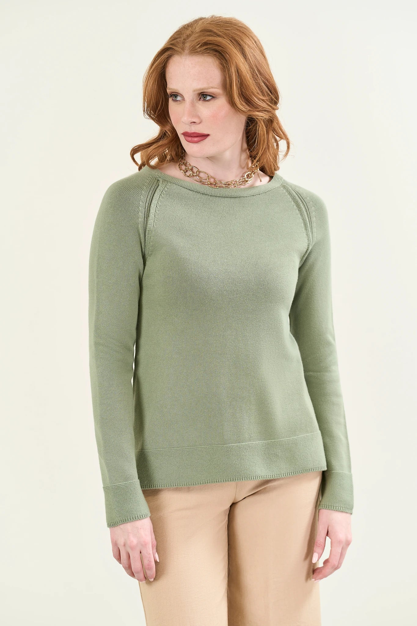 Girocollo verde cotone manica raglan - Image 3