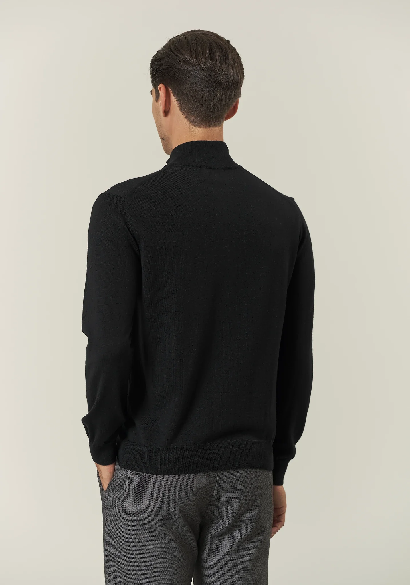Maglia full zip nero lana merinos Lana Gatto - Image 4