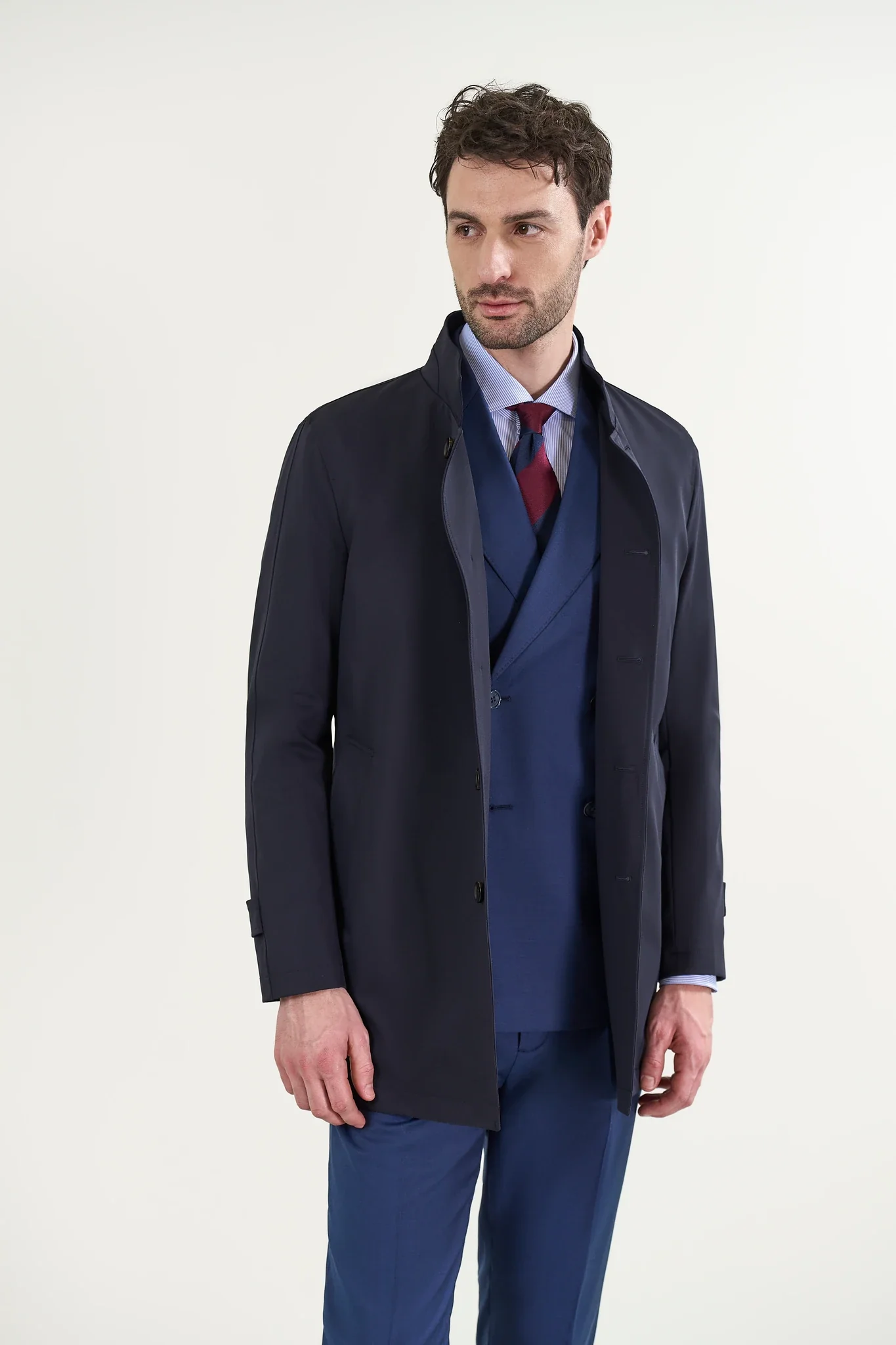 Impermeabile blu navy collo in piedi - Image 3