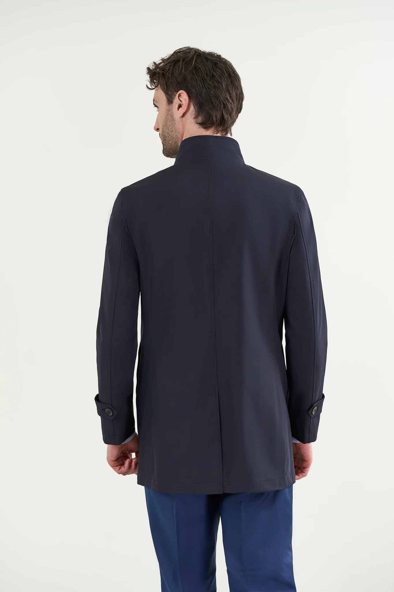 Impermeabile blu navy collo in piedi - Image 4