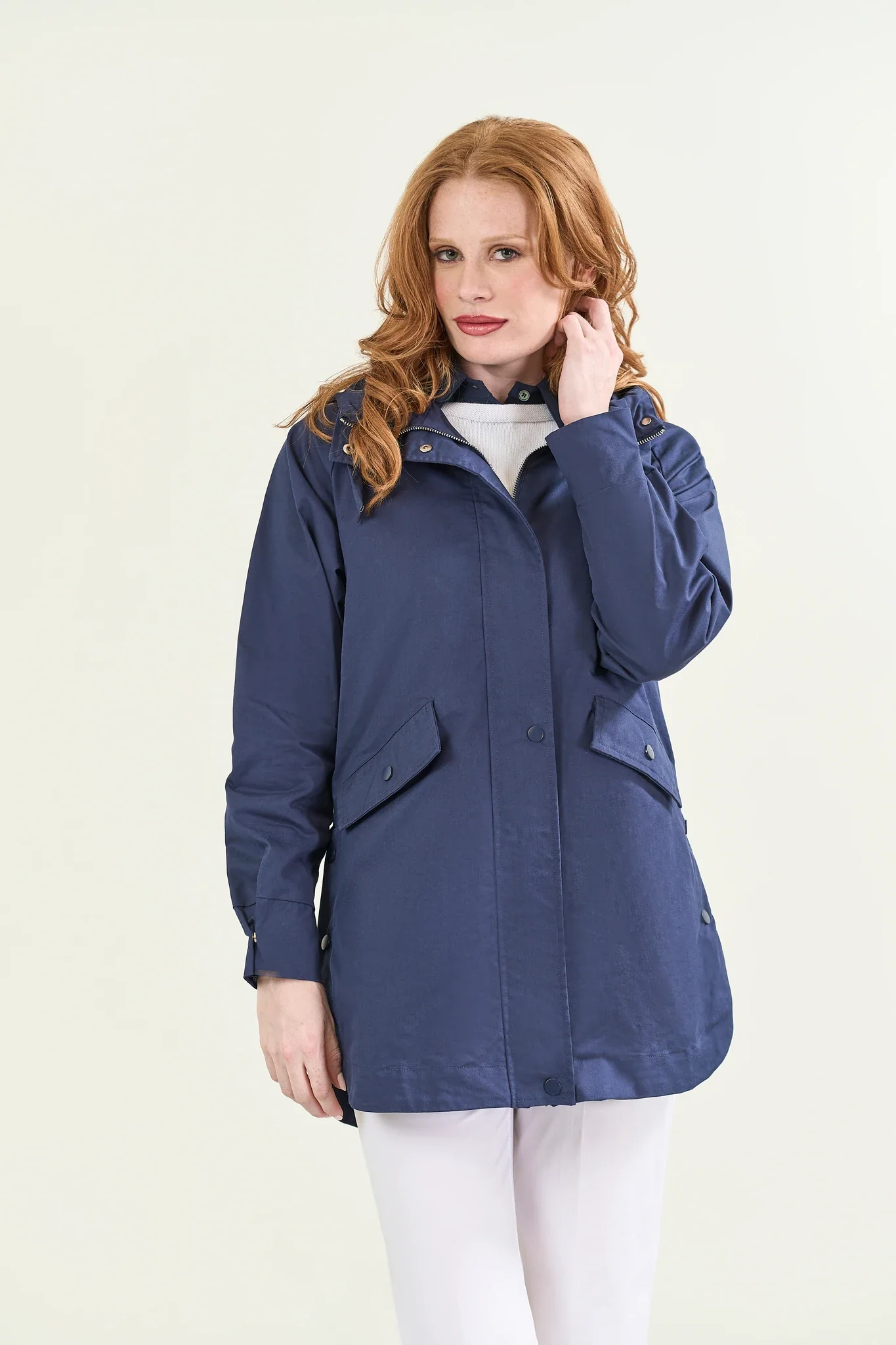 Jacket blu misto cotone con cappuccio - Image 3