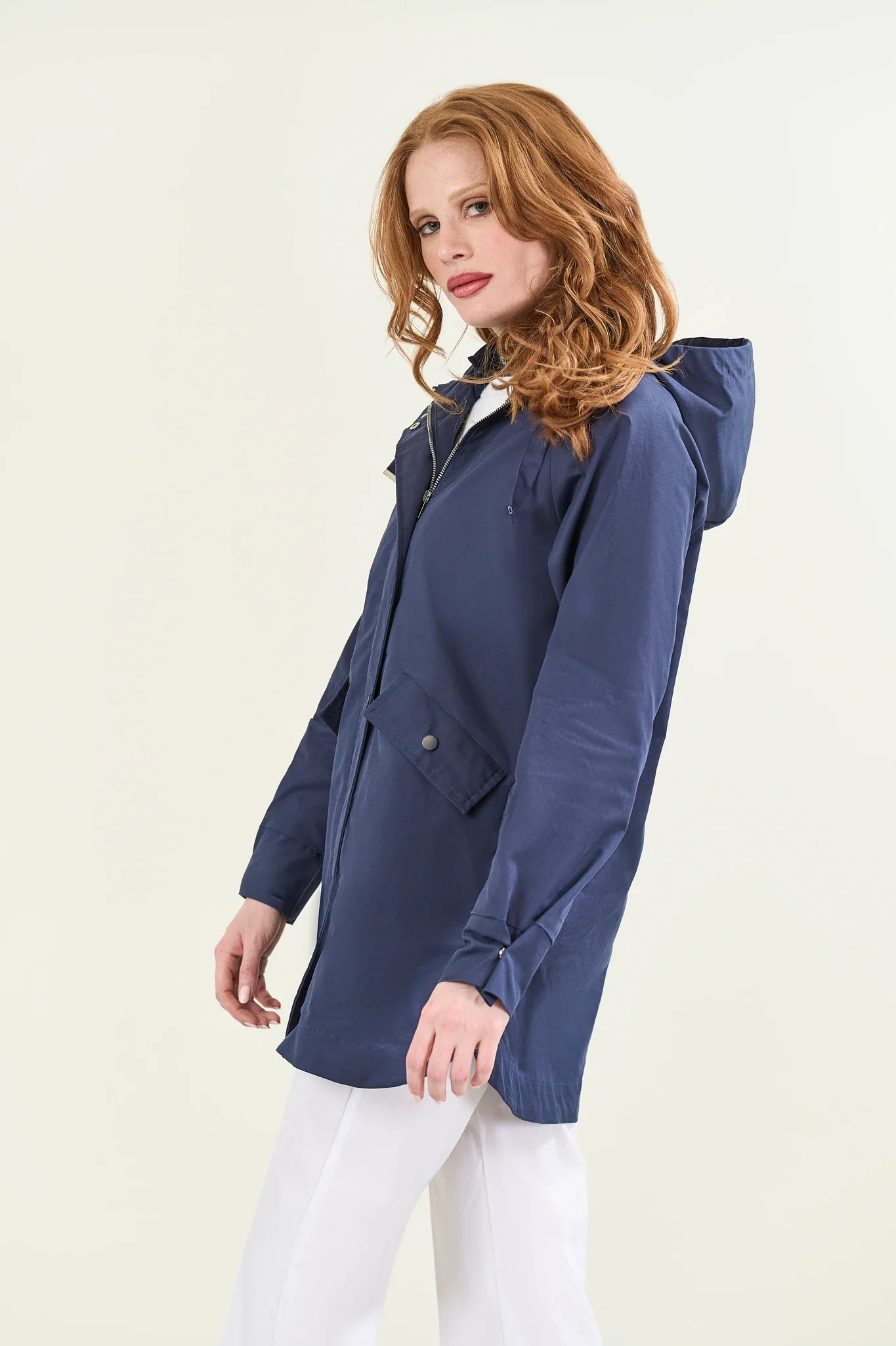 Jacket blu misto cotone con cappuccio - Image 5