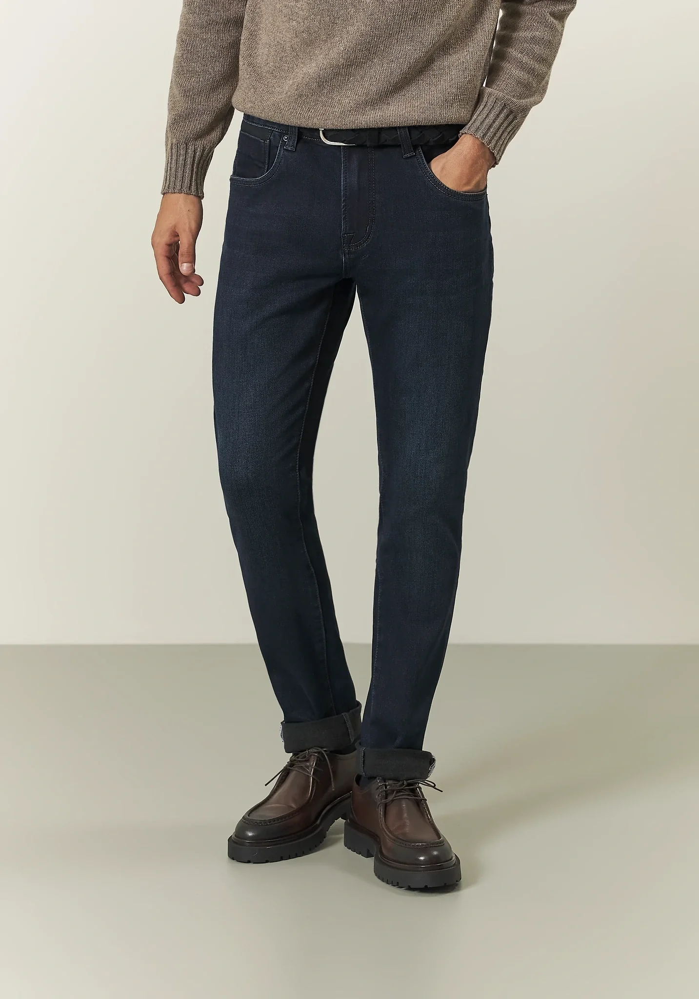 Jeans scuro felpato cotone stretch slim fit