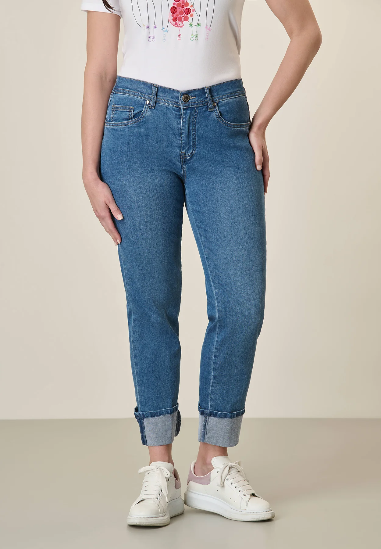 Jeans con risvolto cucito cotone stretch
