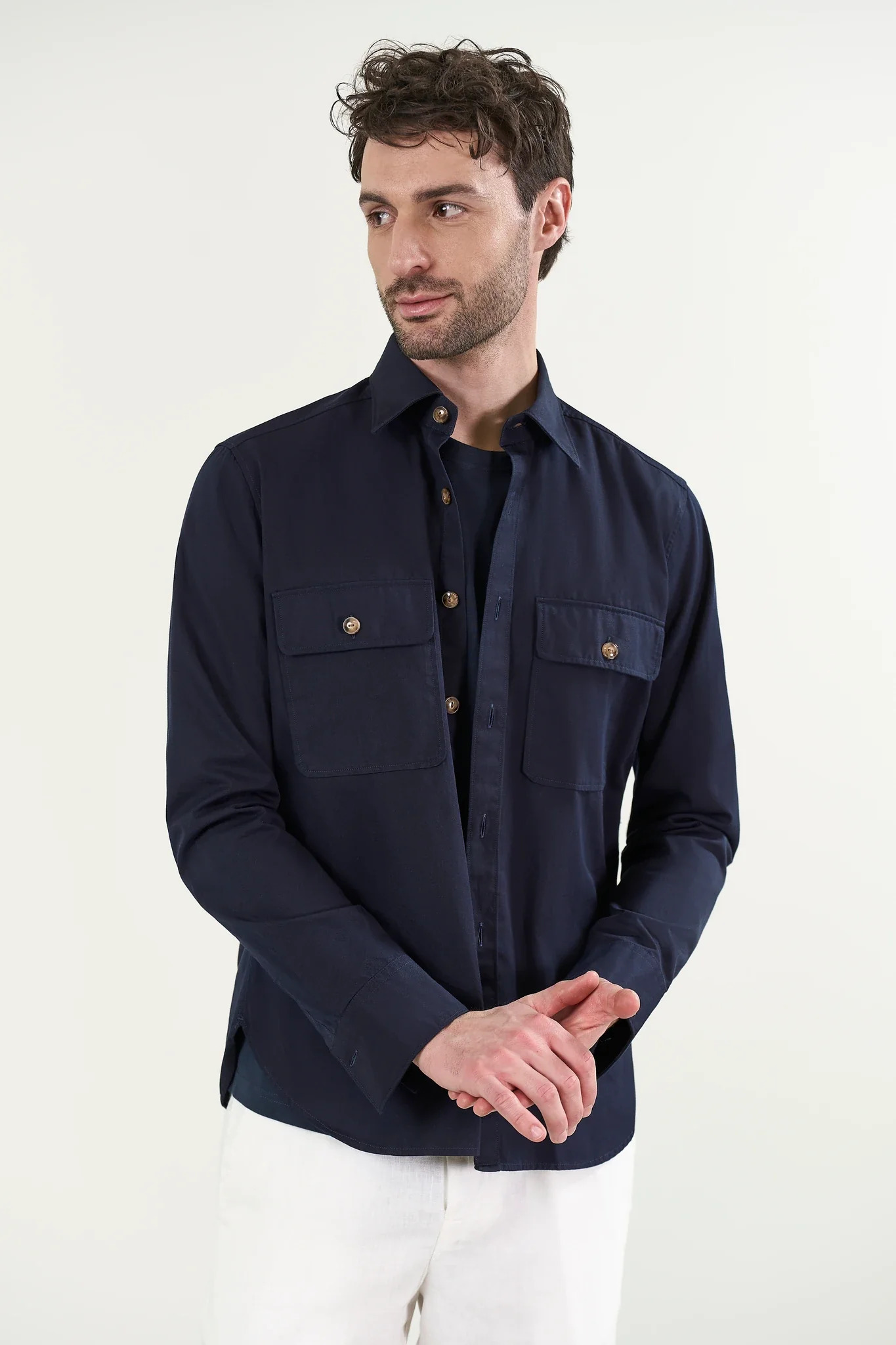 Overshirt blu gabardina cotone - Image 2