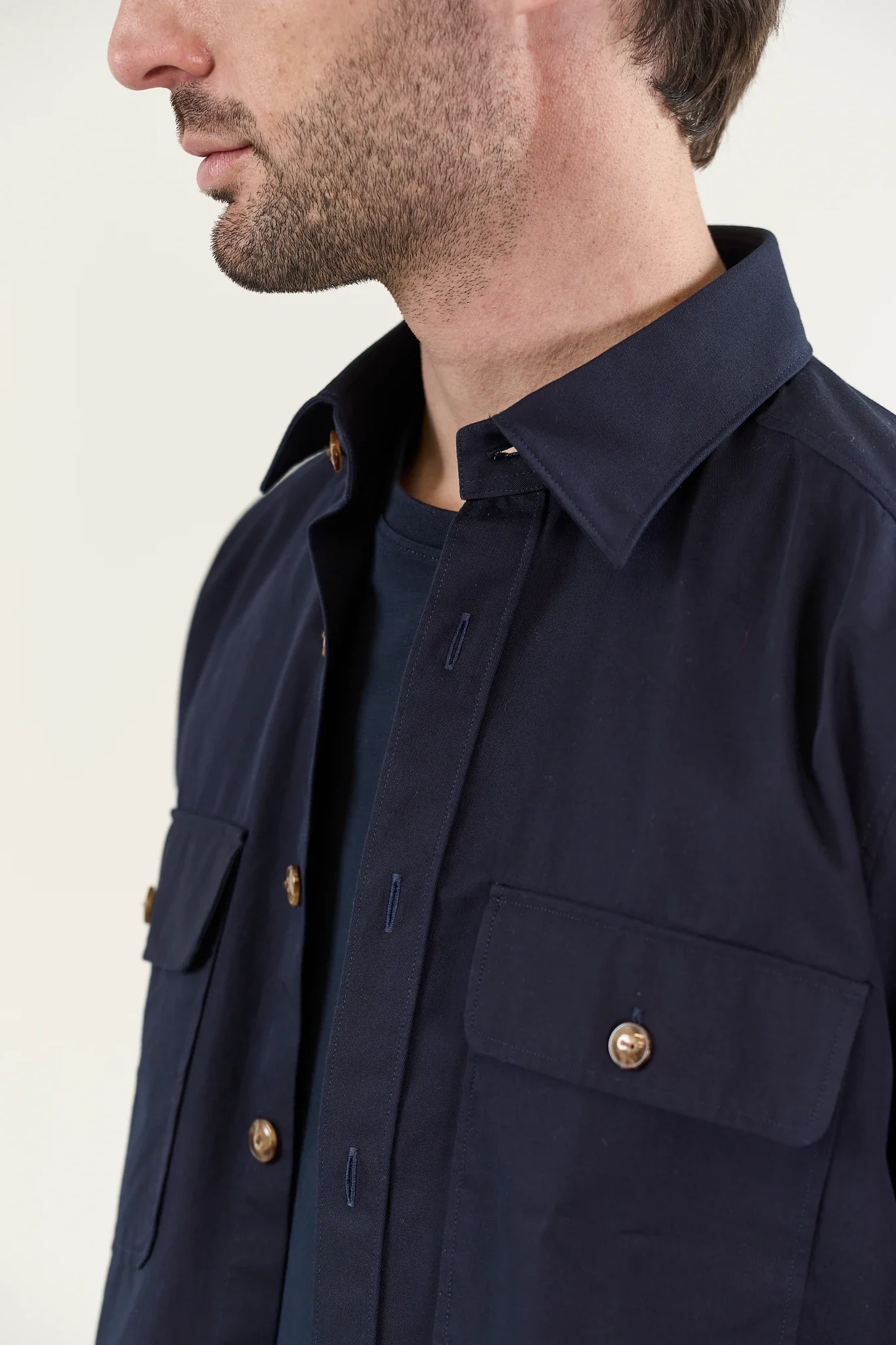 Overshirt blu gabardina cotone - Image 3