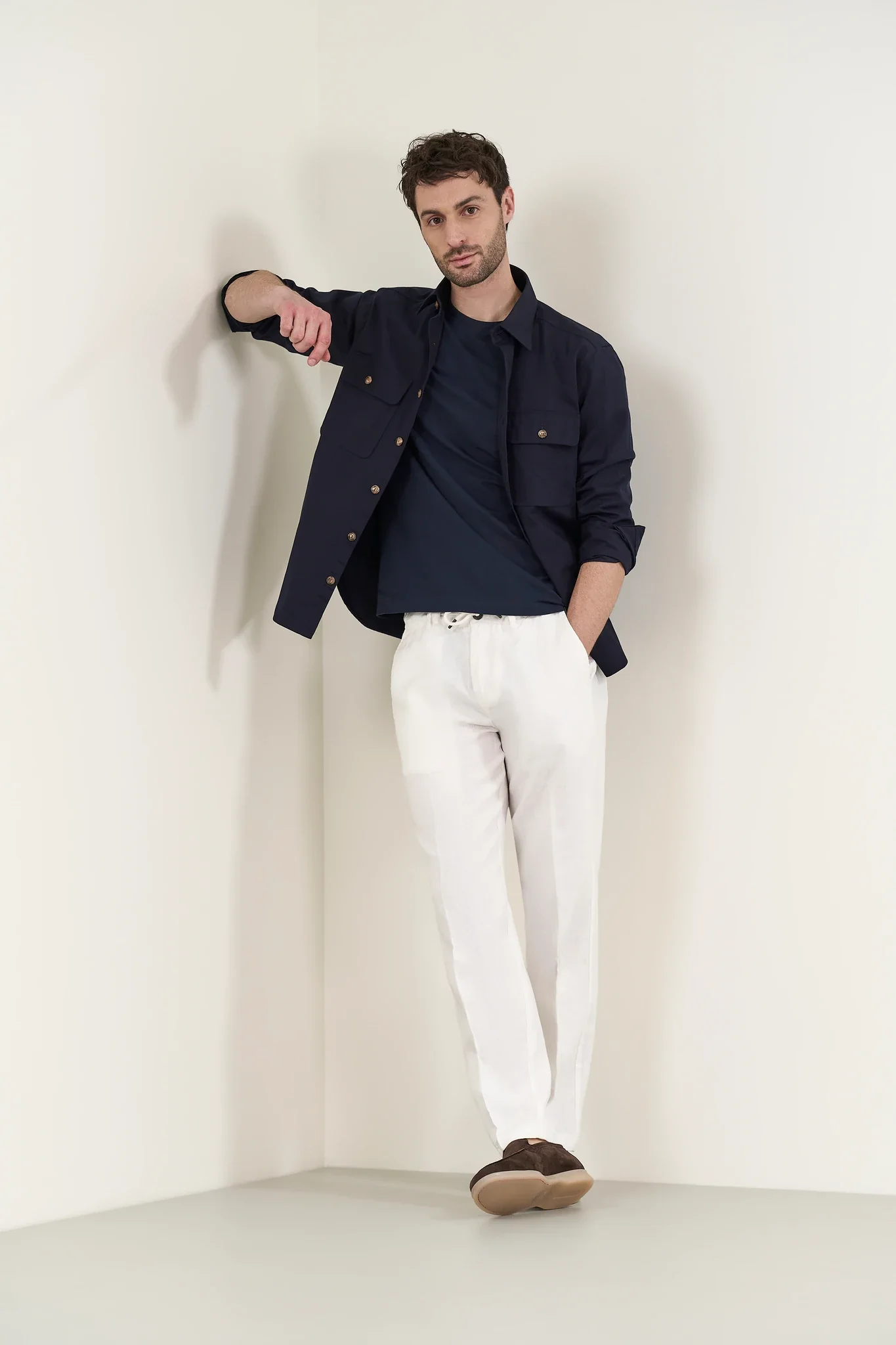 Overshirt blu gabardina cotone - Image 4