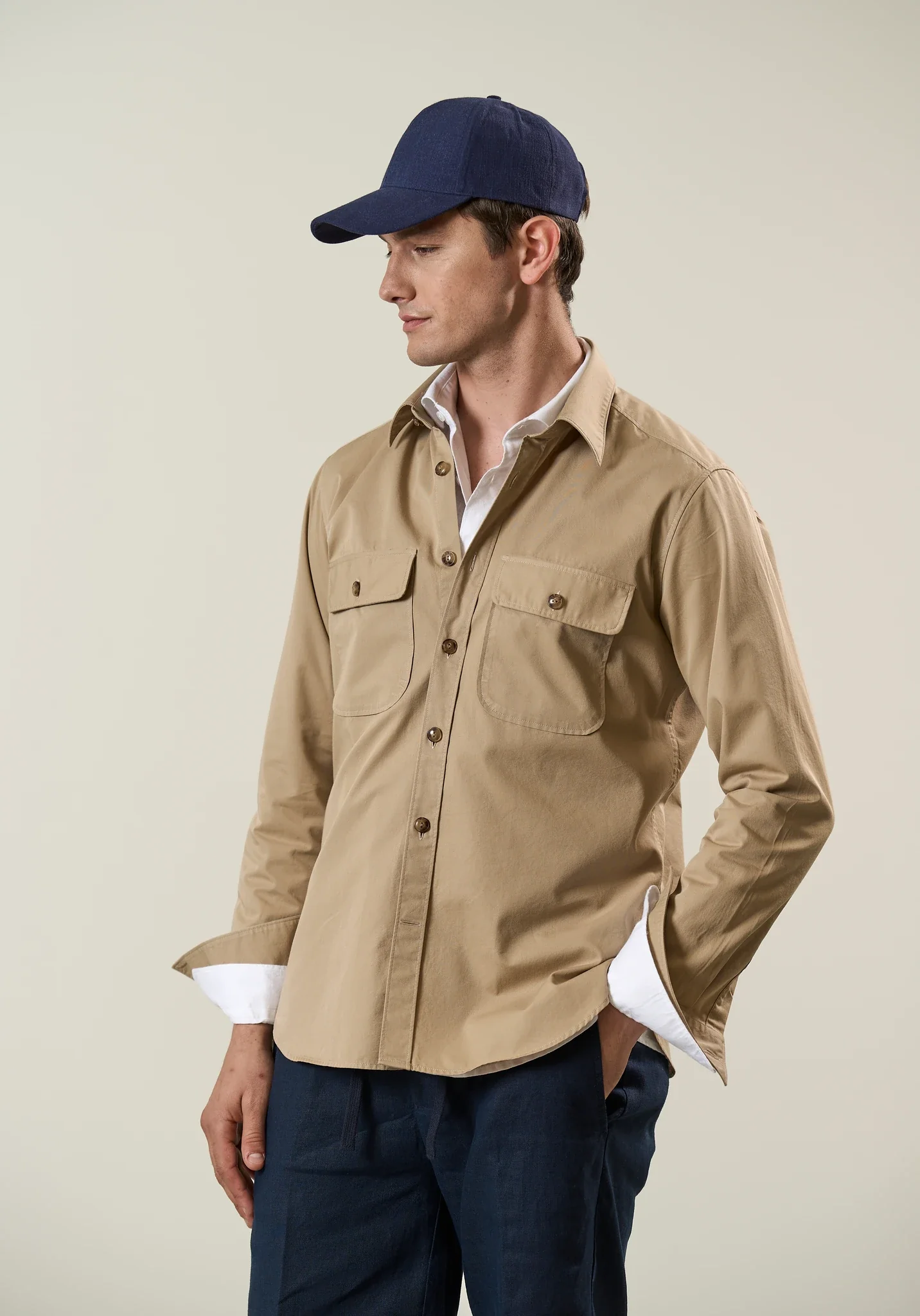 Overshirt sabbia gabardina cotone - Image 2