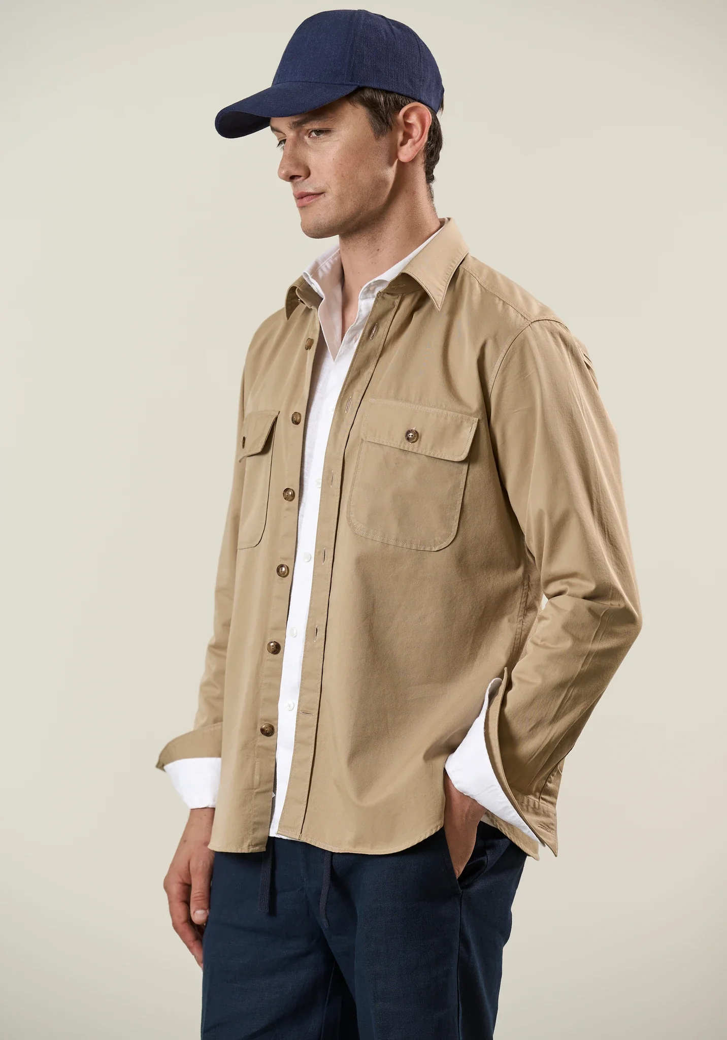 Overshirt sabbia gabardina cotone - Image 4