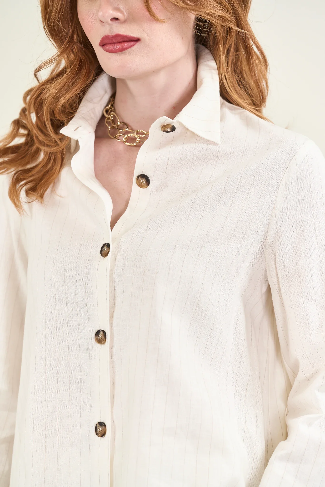 Overshirt panna gessato lino viscosa - Image 3