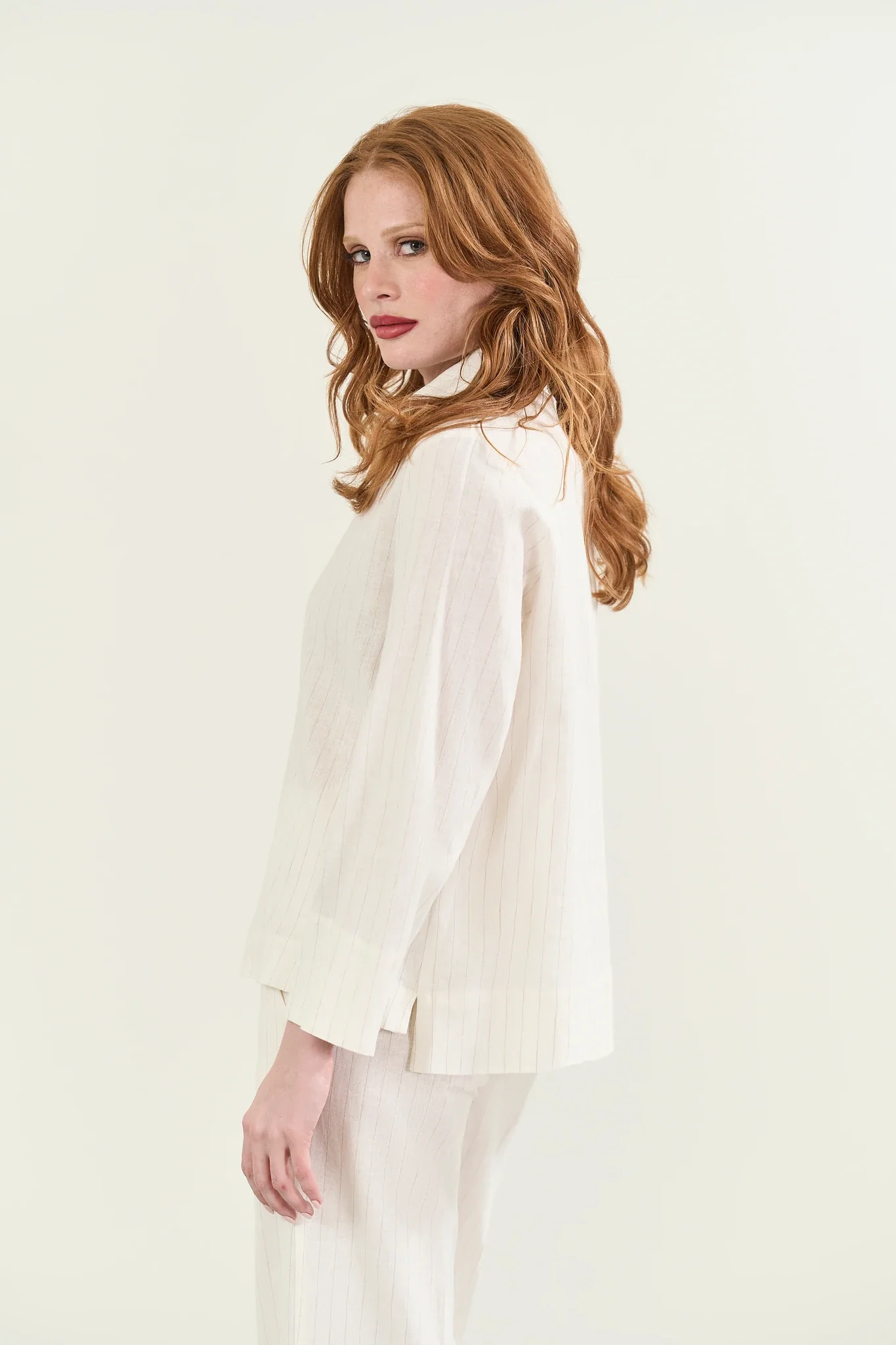 Overshirt panna gessato lino viscosa - Image 5