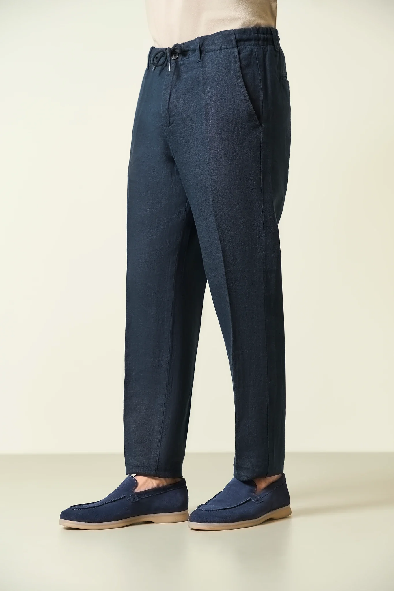 Pantalone blu lino con coulisse - Image 3