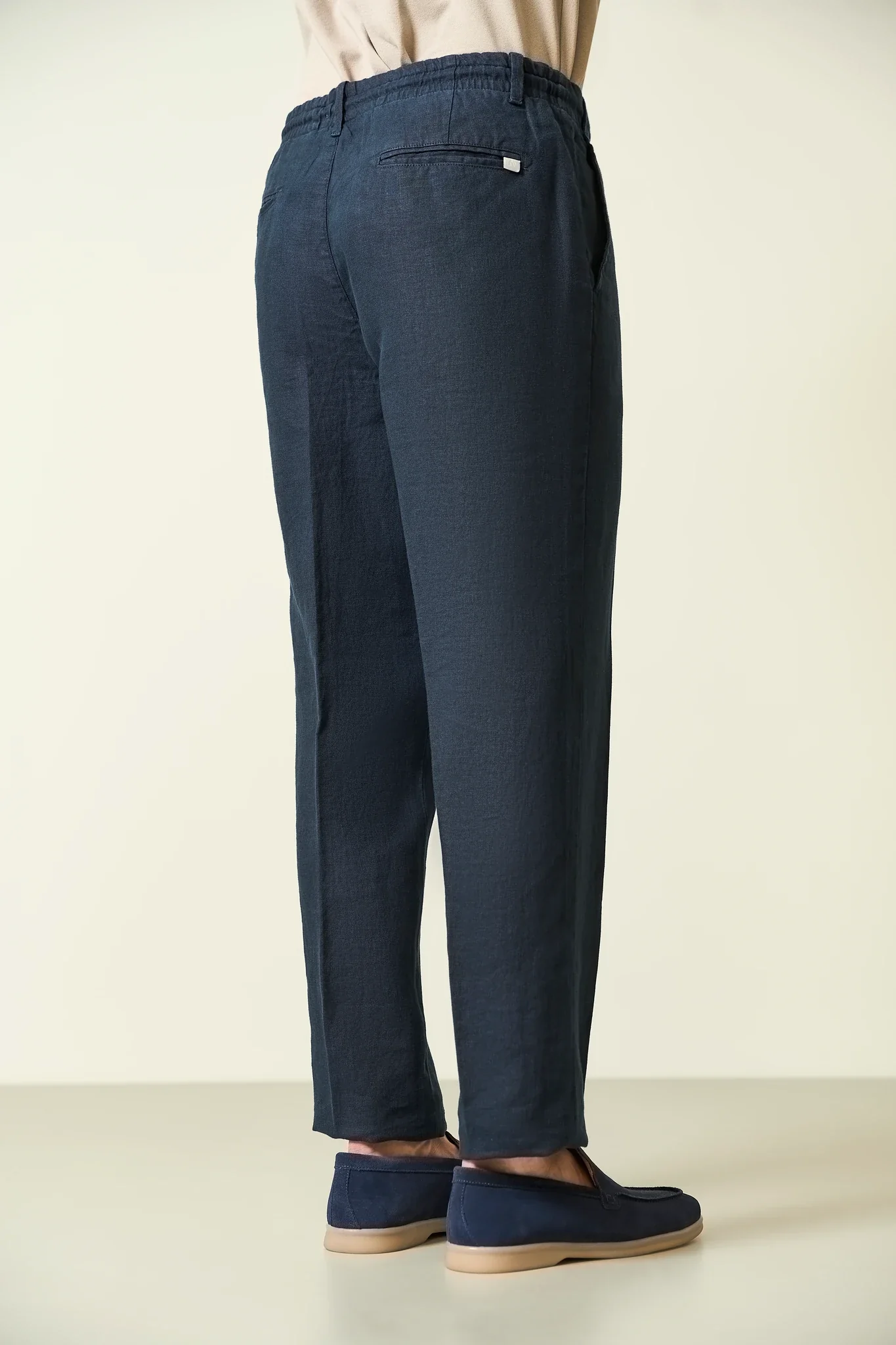 Pantalone blu lino con coulisse - Image 4