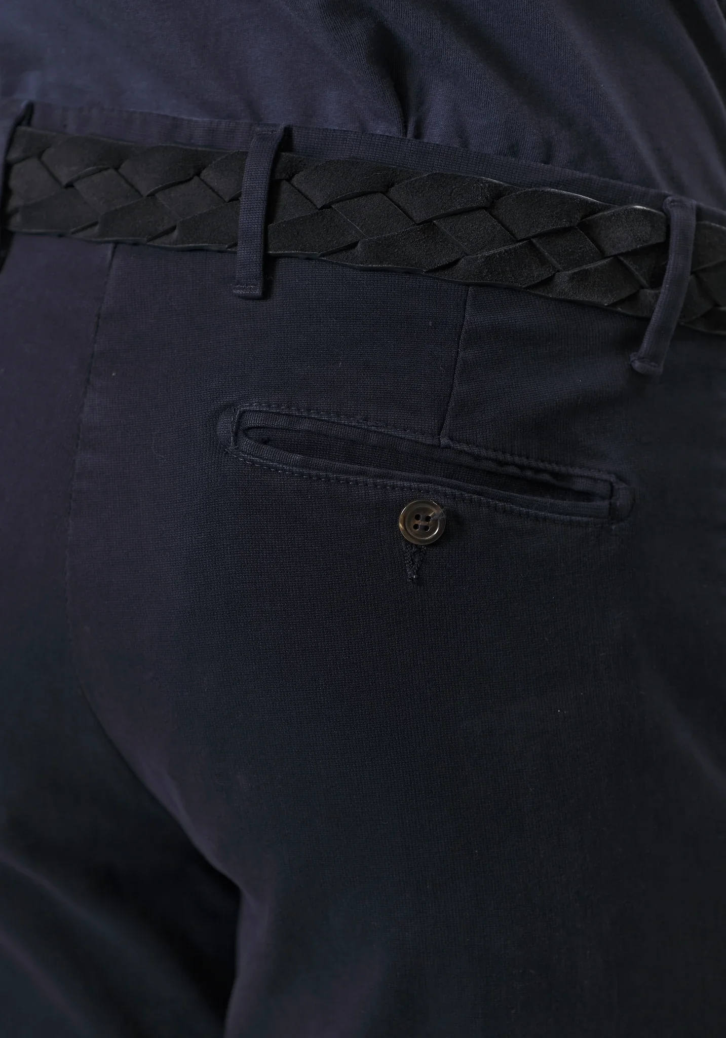 Pantalone blu microstruttura cotone stretch regular fit - Image 4