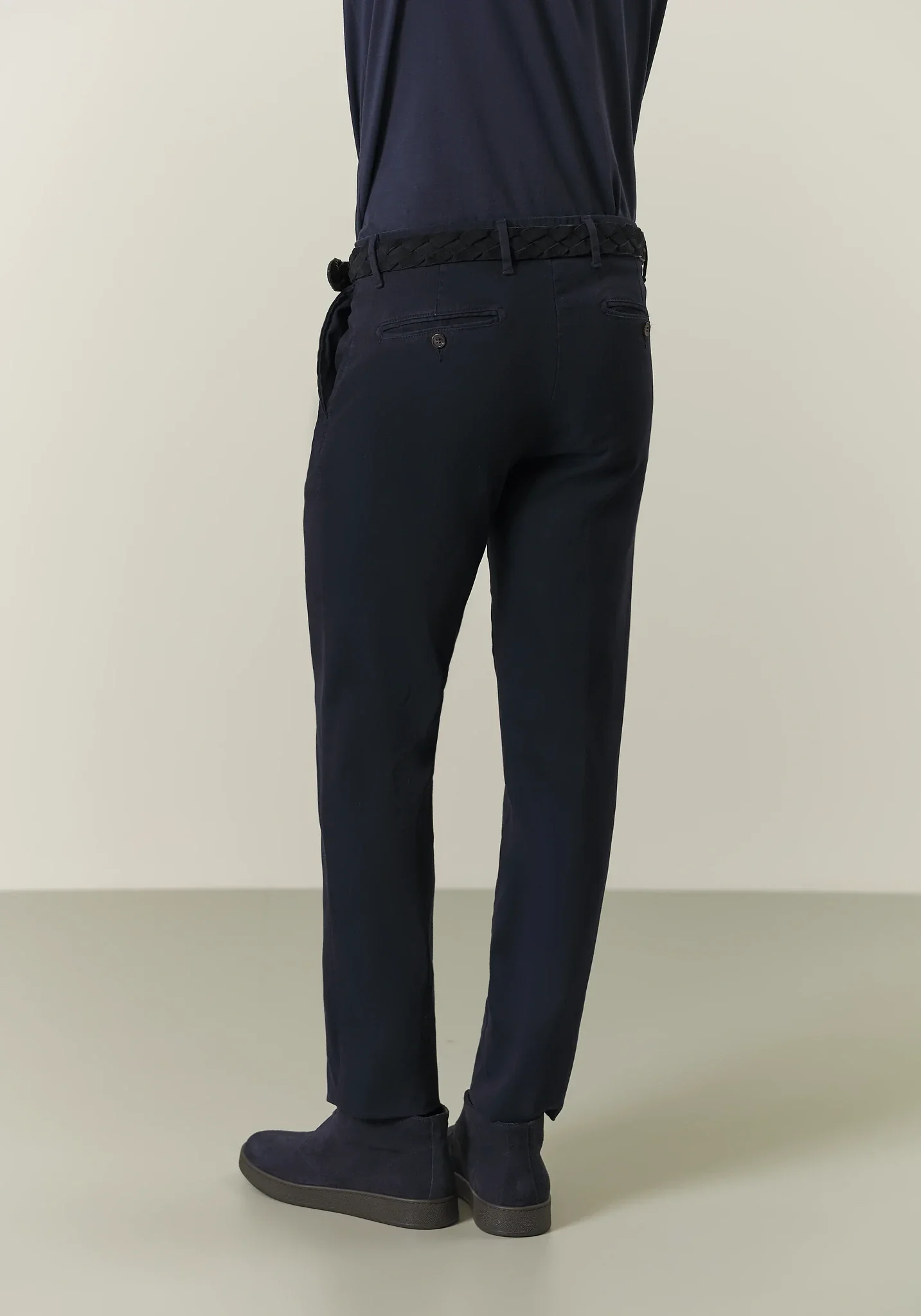 Pantalone blu microstruttura cotone stretch regular fit - Image 5