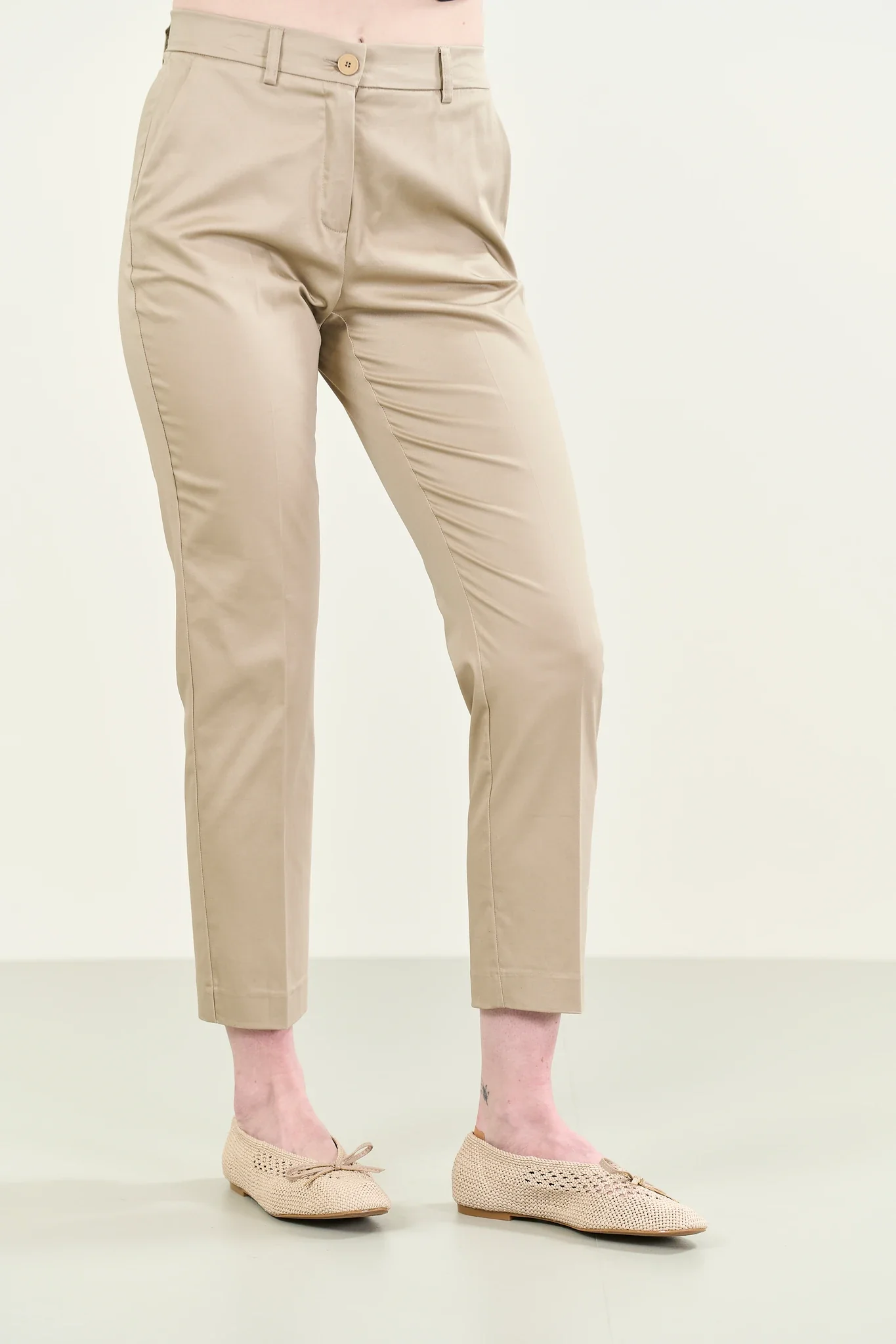 Pantalone beige basico cotone stretch