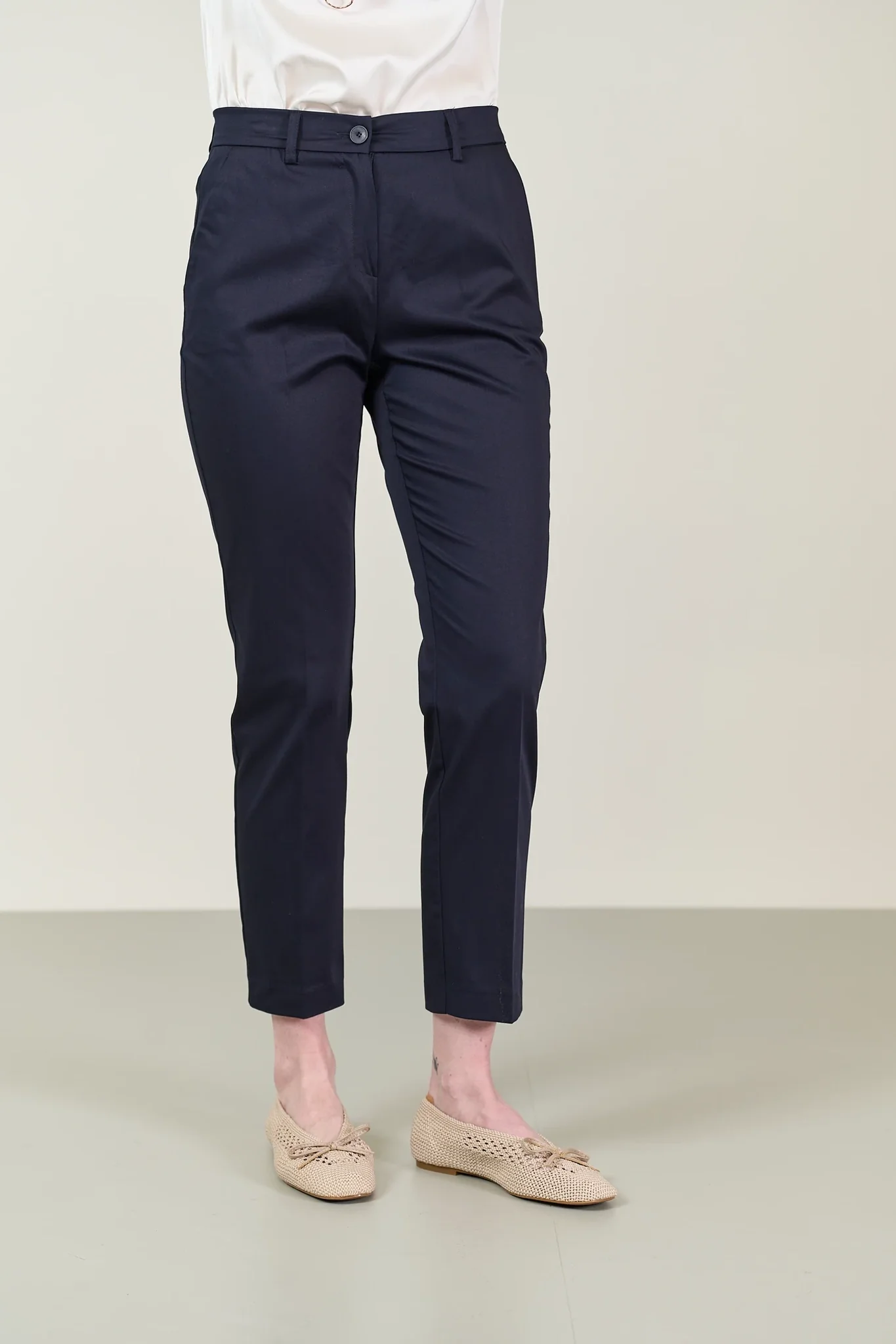 Pantalone blu basico cotone stretch