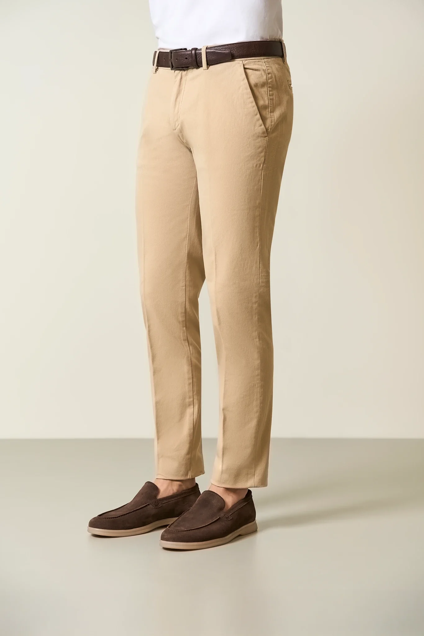 Pantalone beige chinos cotone stretch armatura custom fit