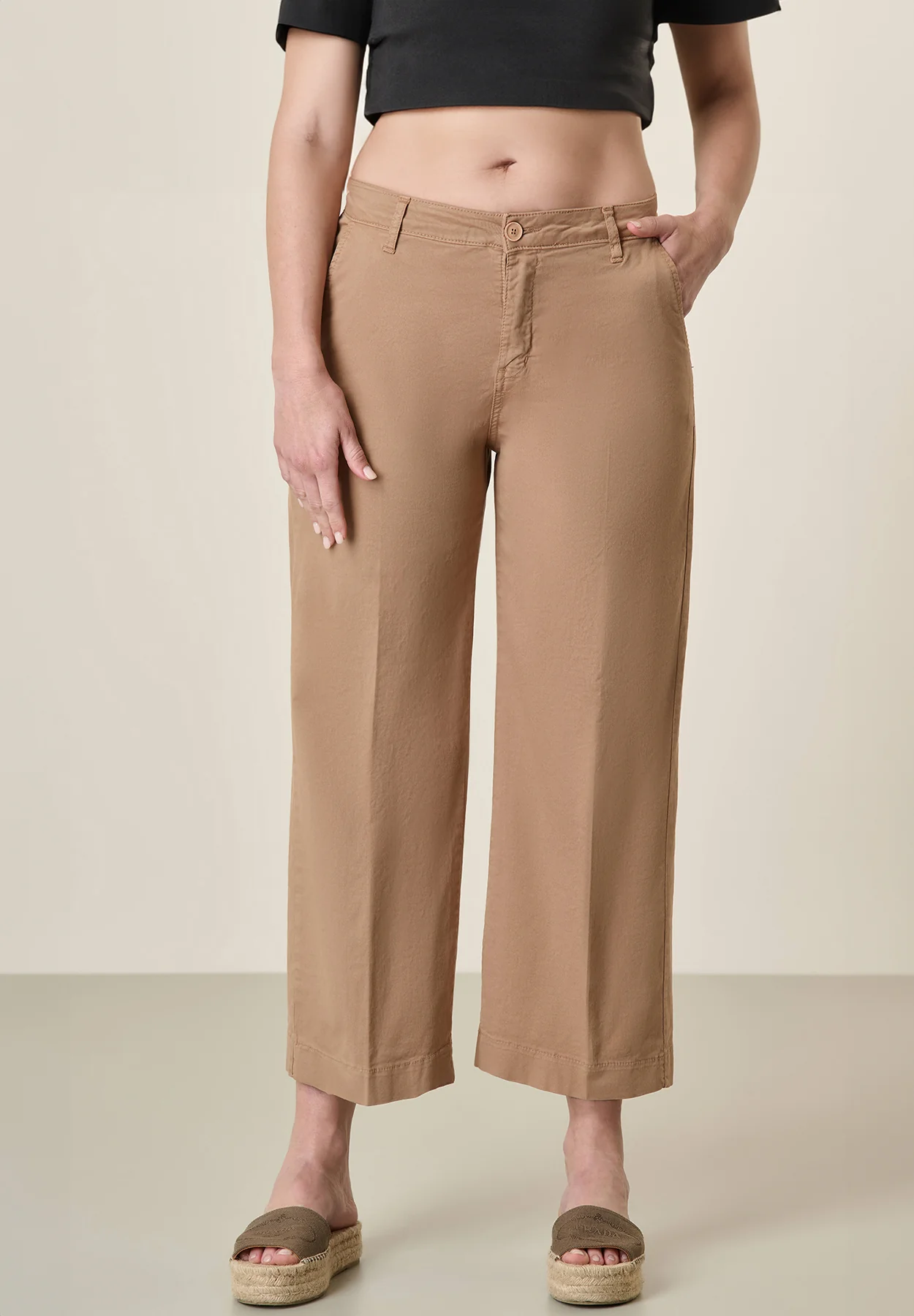 Pantalone biscotto largo cotone stretch