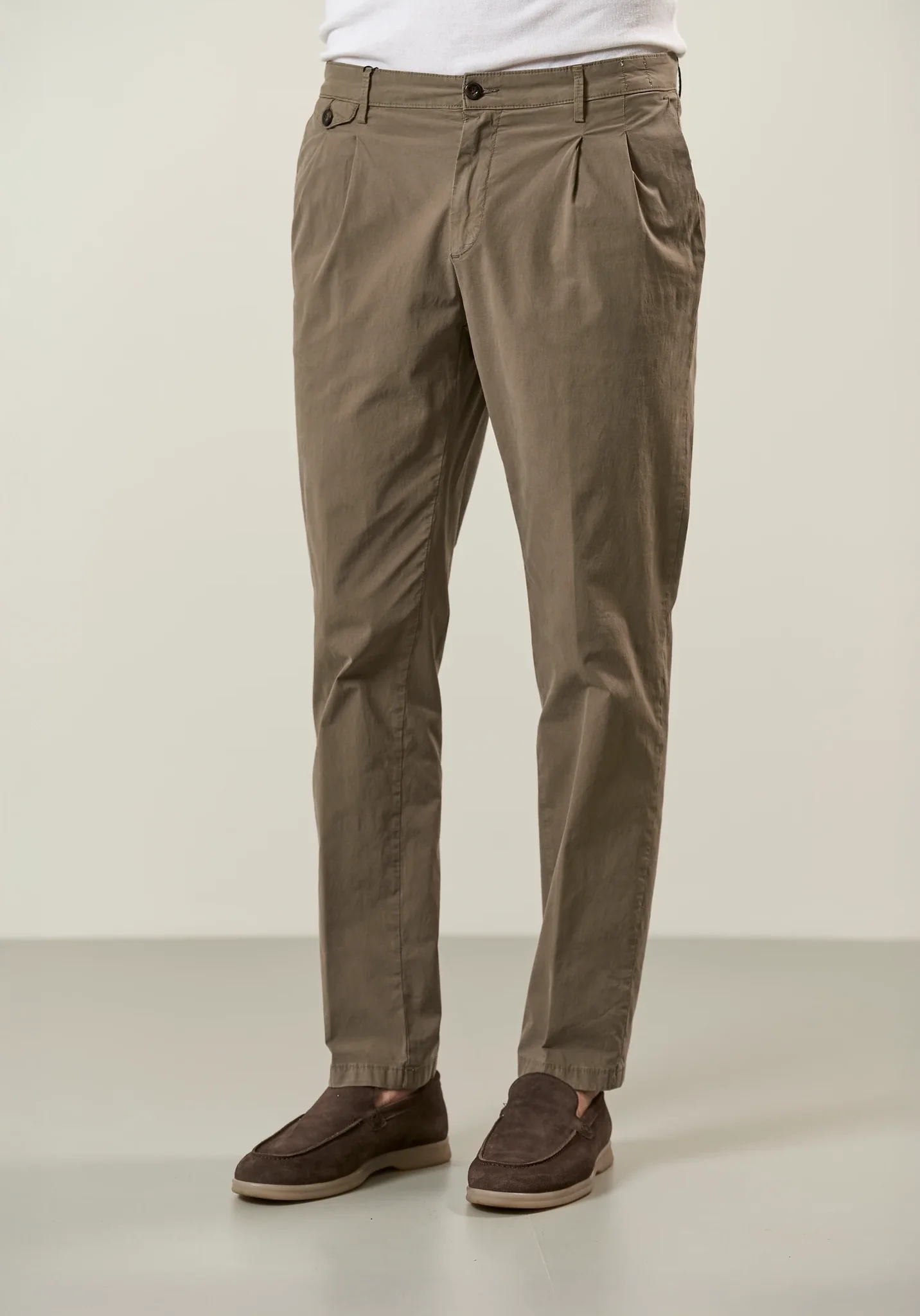 Pantalone fango doppia pinces cotone stretch regular fit