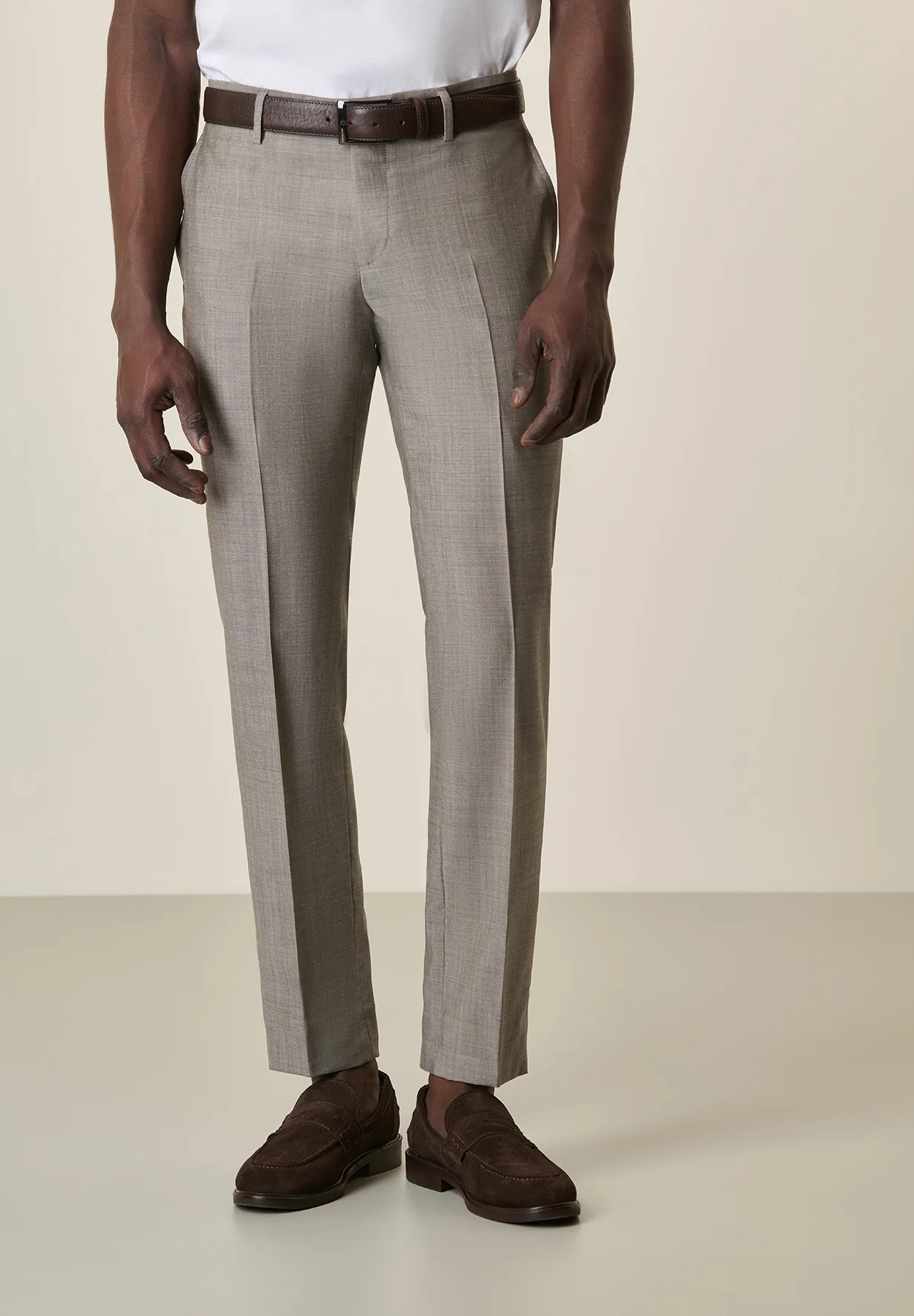 Pantalone beige effetto mohair lana vergine custom fit
