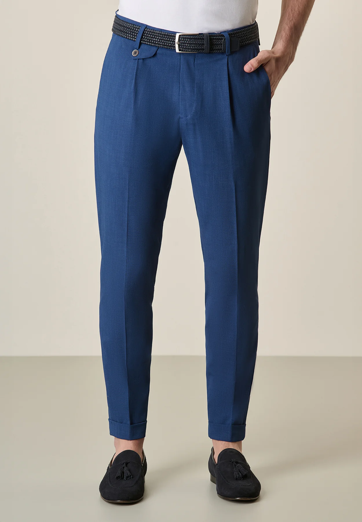 Pantalone bluette gabardina pinces custom fit