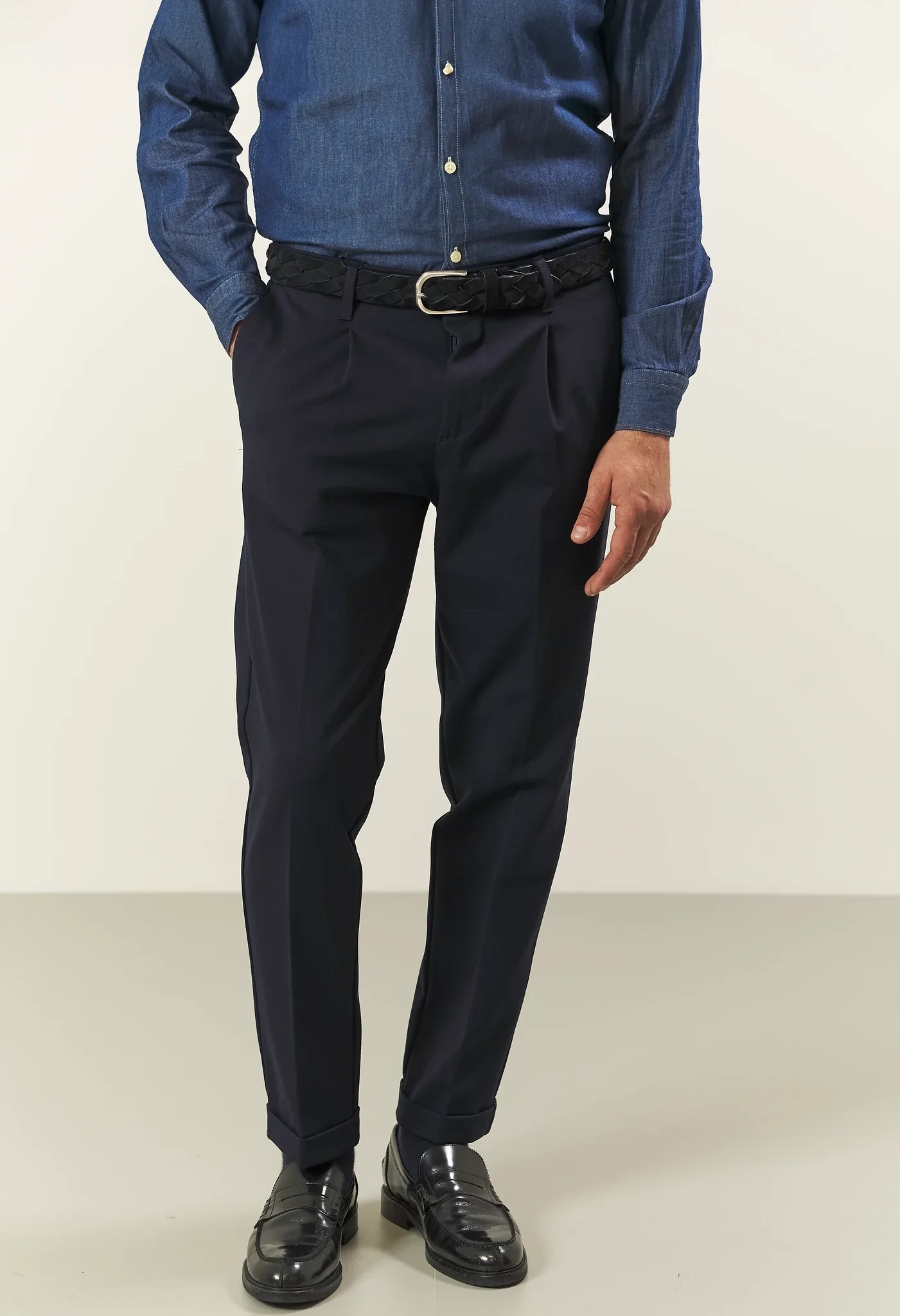 Pantalone blu jersey elasticizzato custom fit