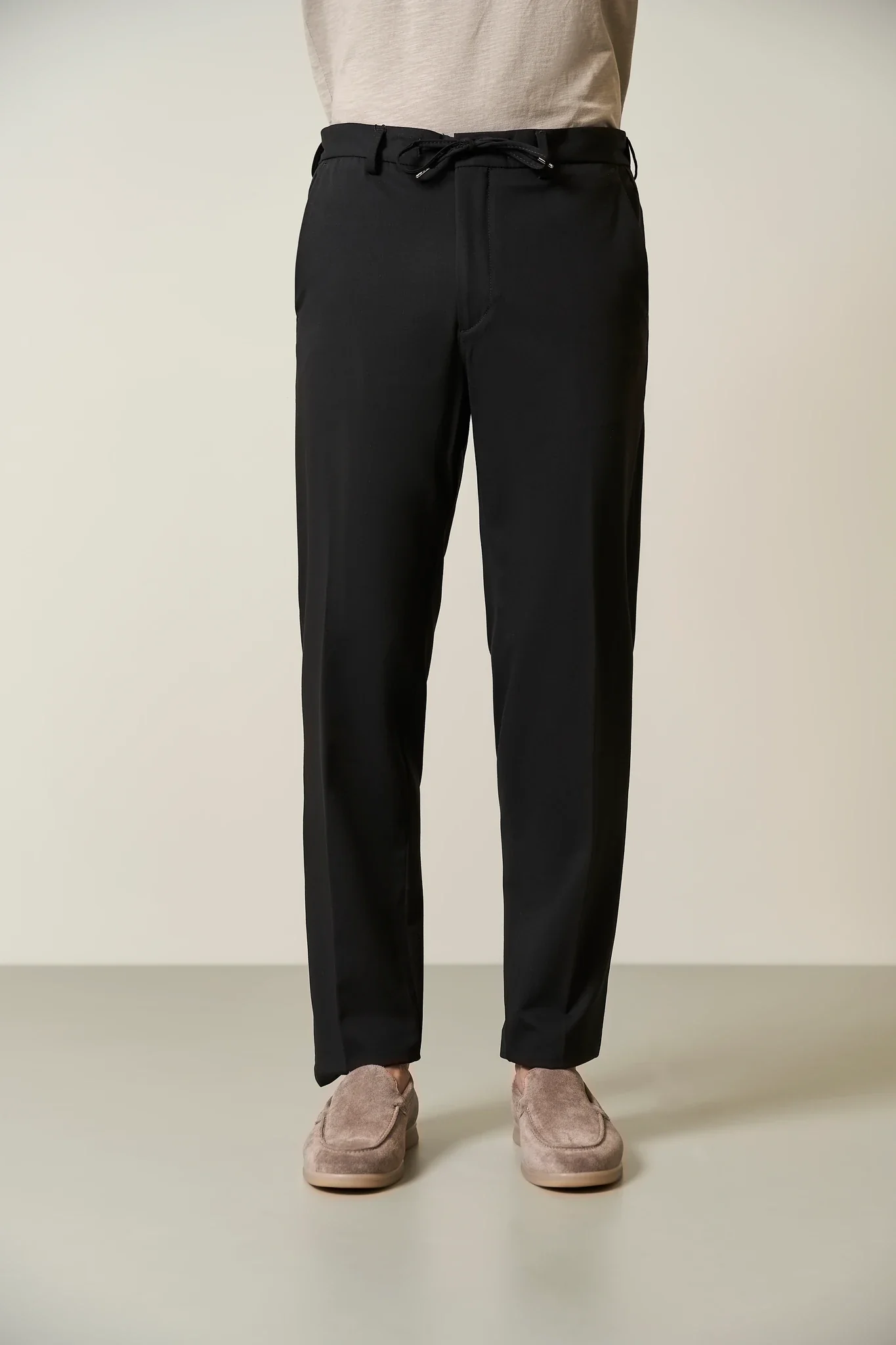 Pantalone nero lana tecnica coulisse - Image 3
