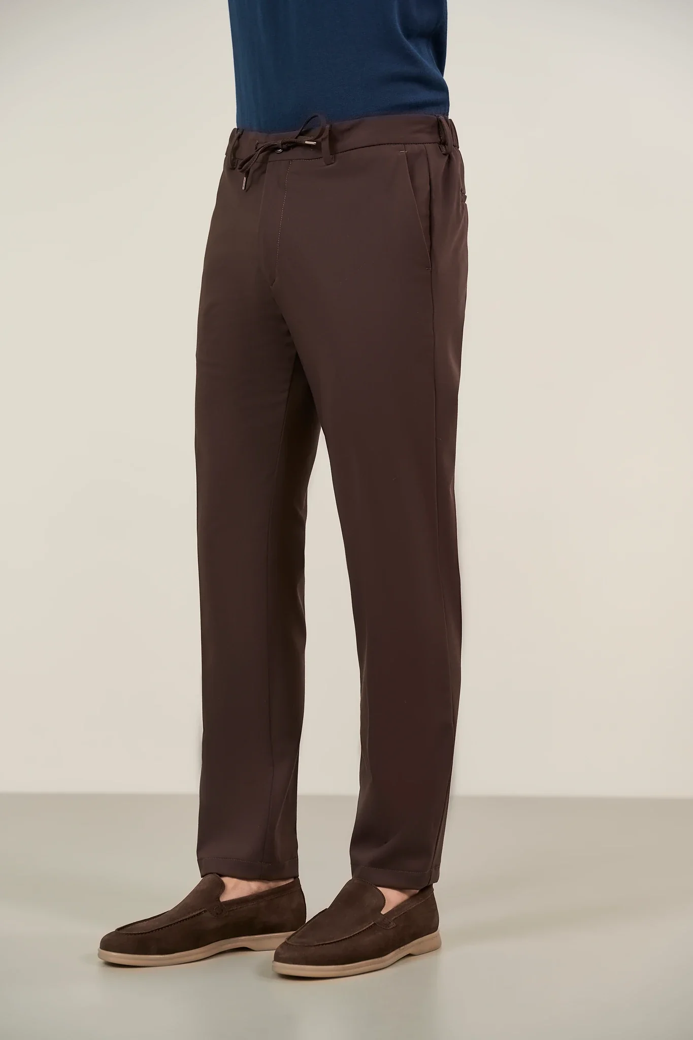 Pantalone marrone lana tecnica coulisse - Image 3